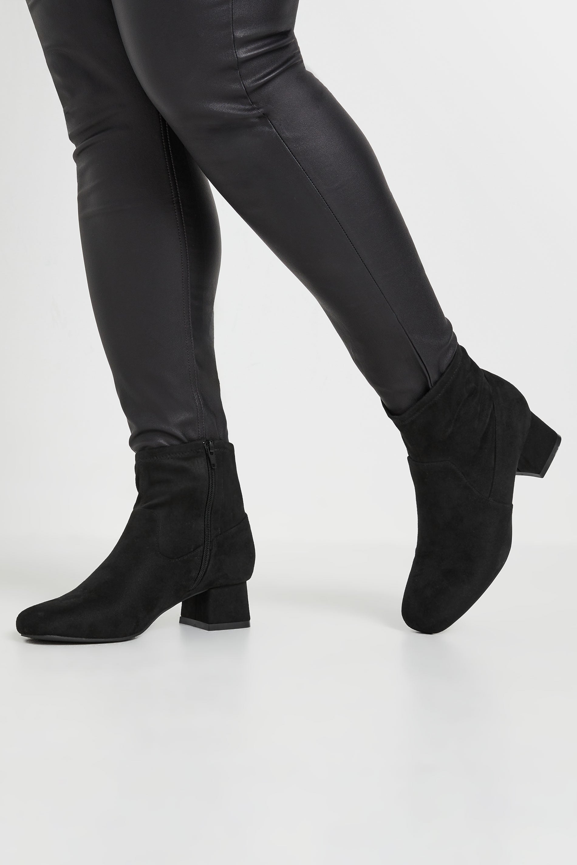 Women's Black Yours Faux Suede Block Heel Boots In Extra Wide Eee Fit Size 9Eee