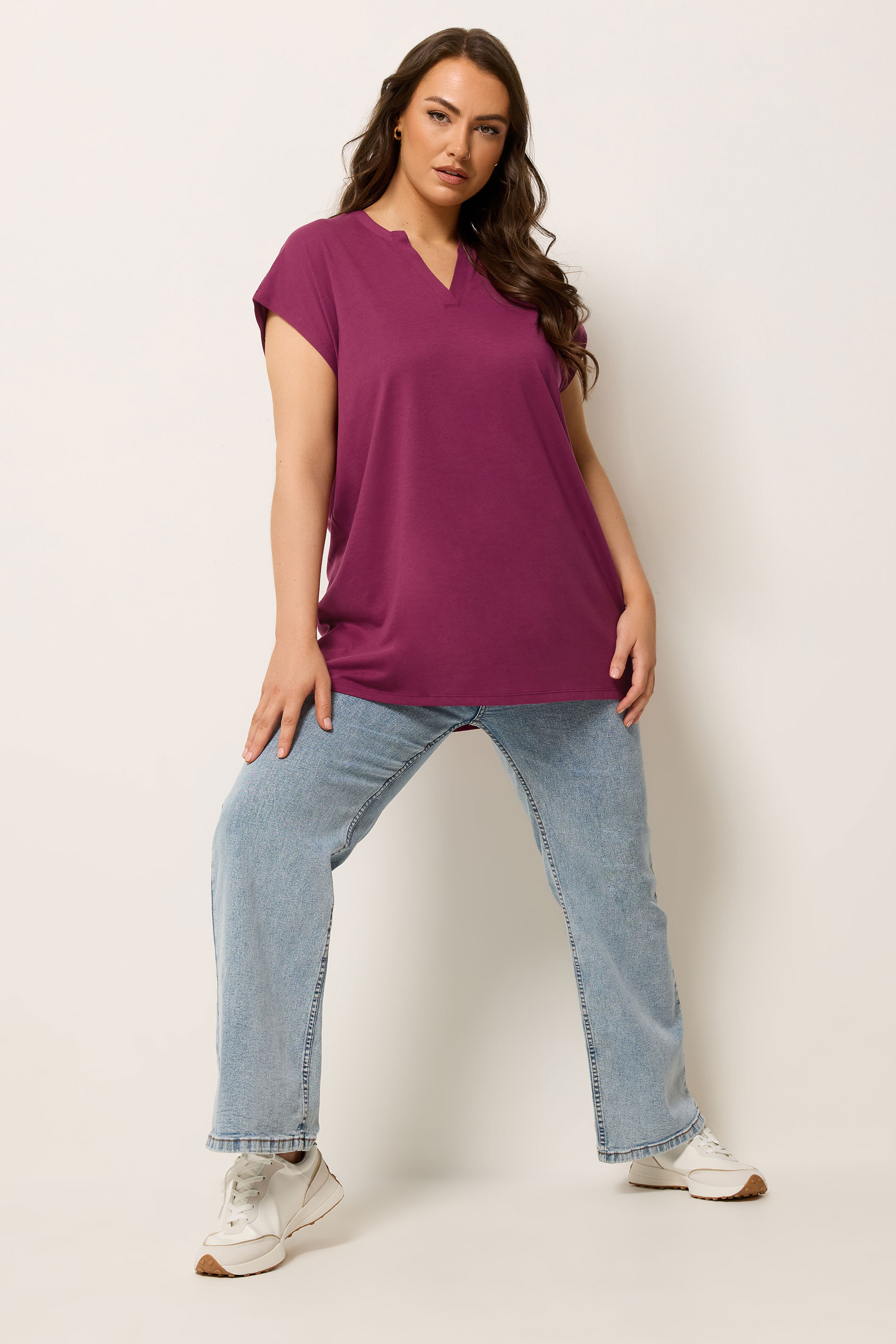 YOURS Plus Size Pink Notch Neck T-Shirt | Yours Clothing 1