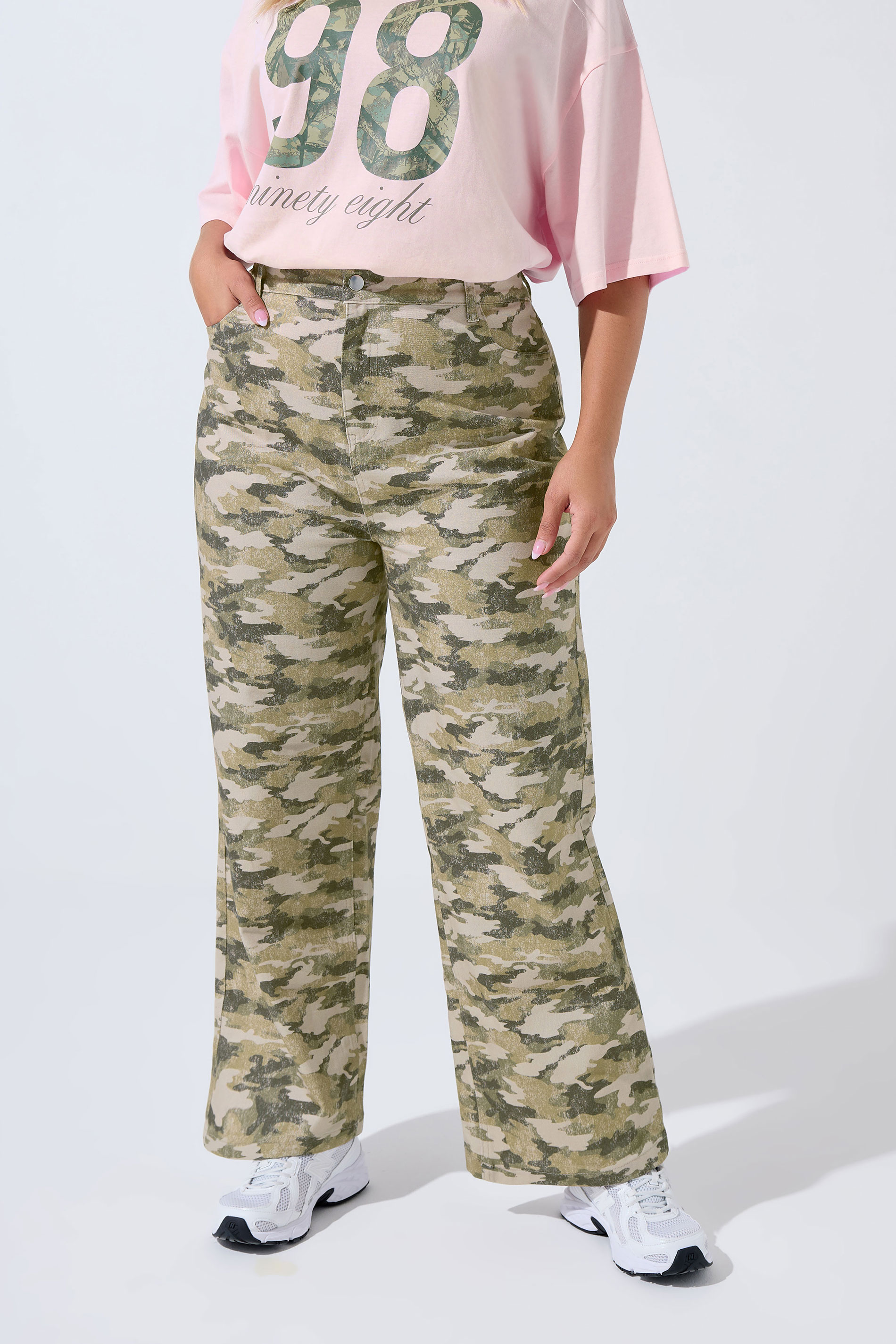 LIMITED COLLECTION Plus Size Khaki Green Camo Wide Leg Jeans | Yours Clothing 2