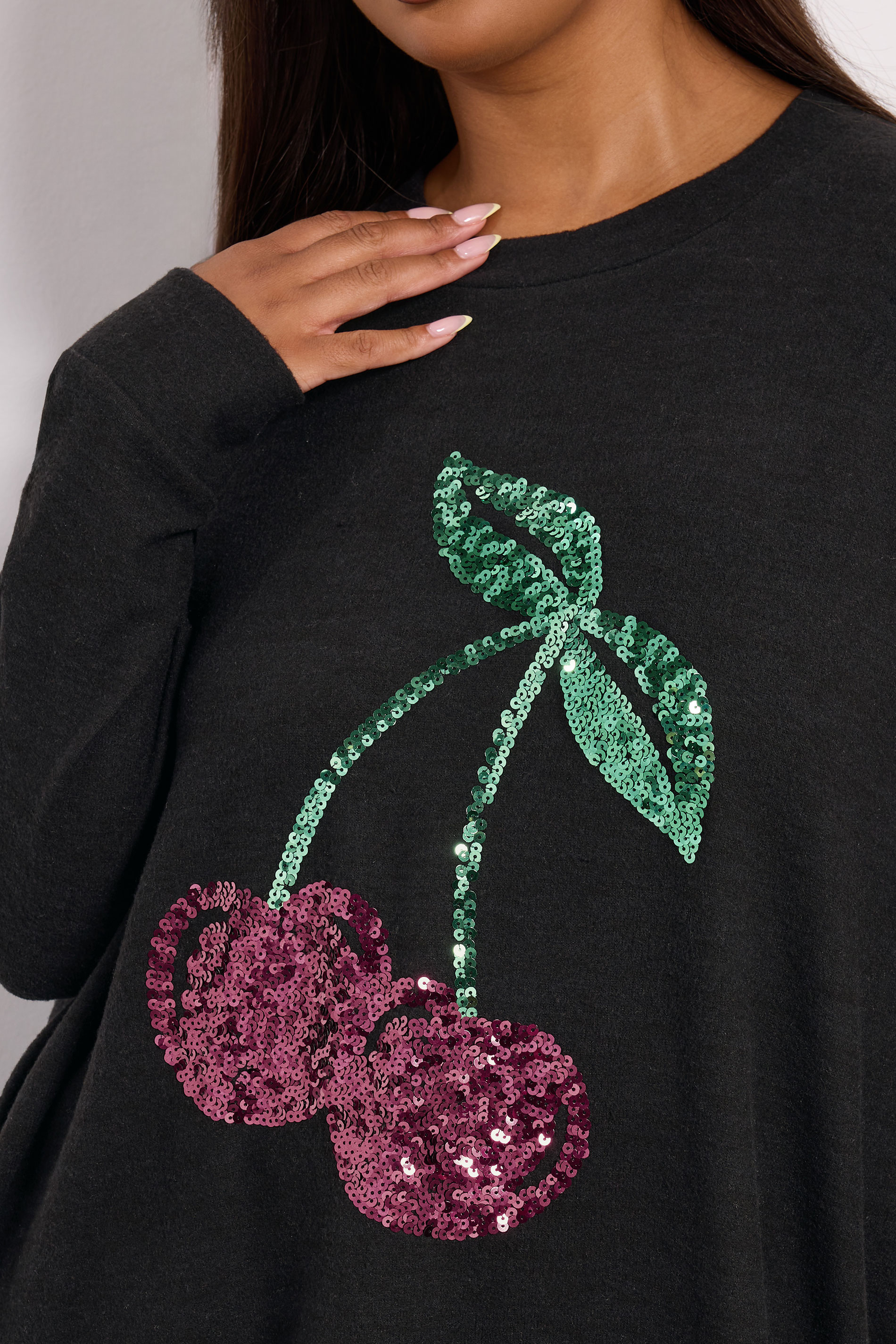 YOURS Plus Size Black Cherry Sequin Embellished Jumper | Yours Clothing 4