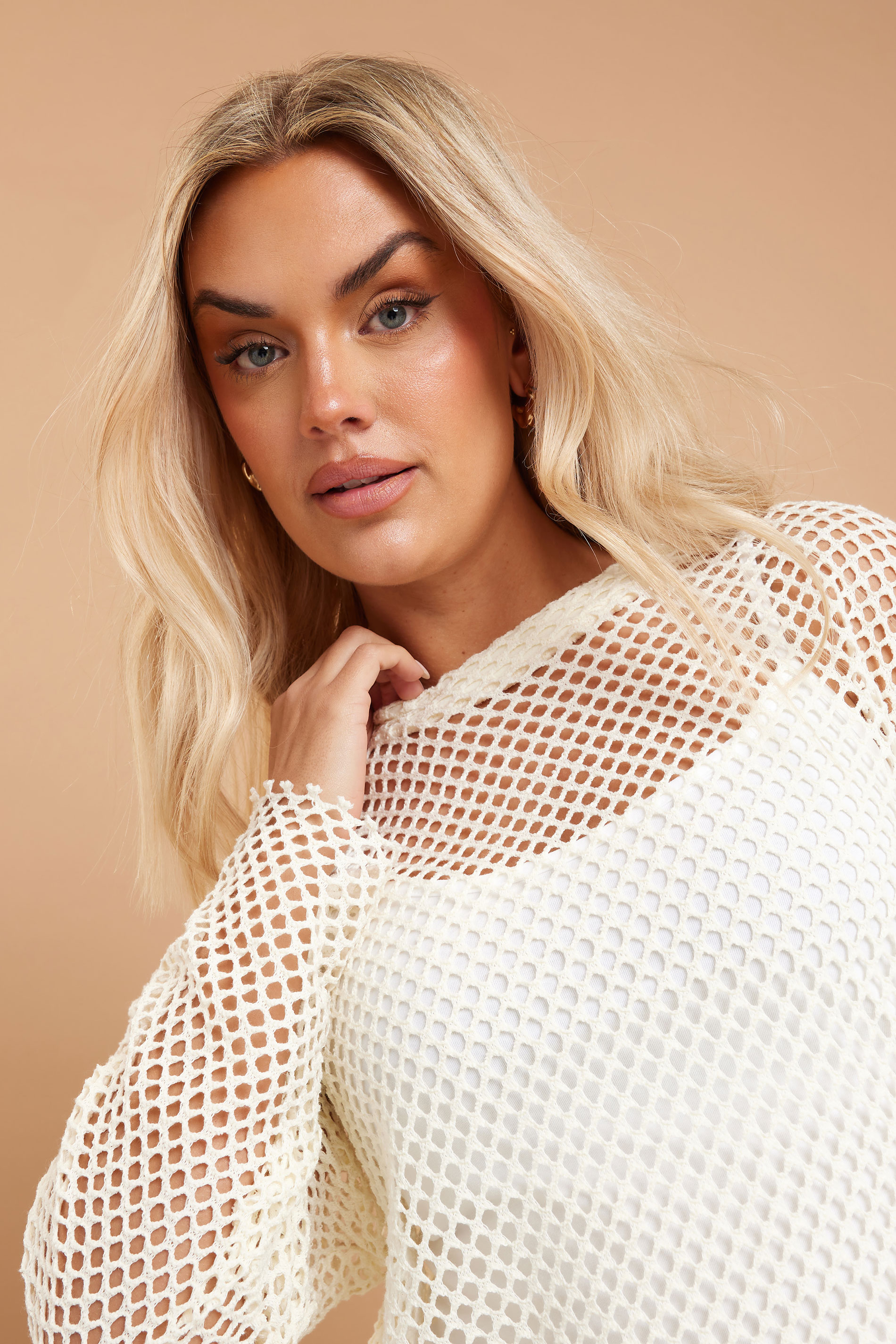 YOURS Plus Size Cream Crochet Crew Neck Sweatshirt | Yours Clothing 4