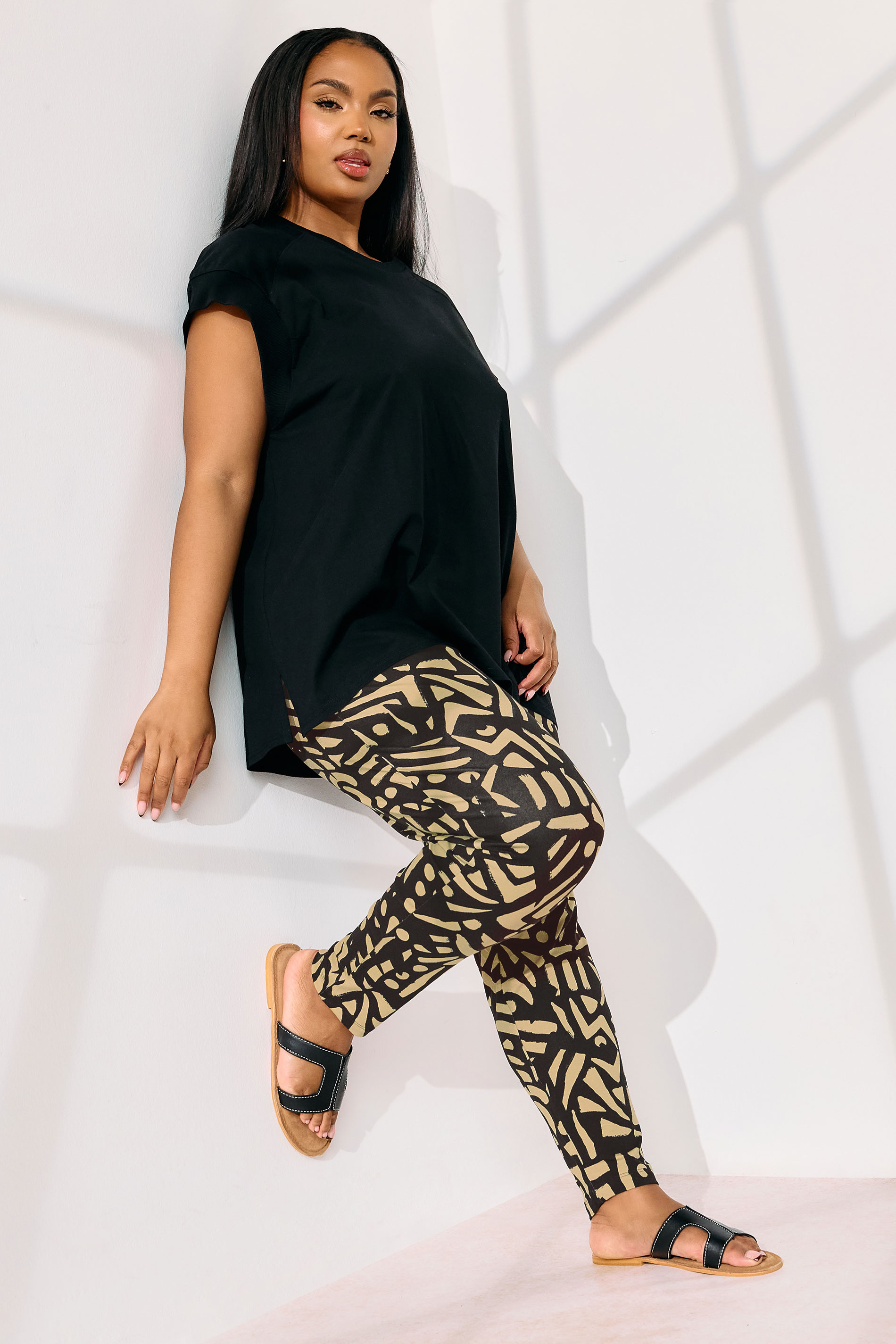 YOURS Curve Natural Brown Abstract Print Harem Trousers | Yours Clothing 4
