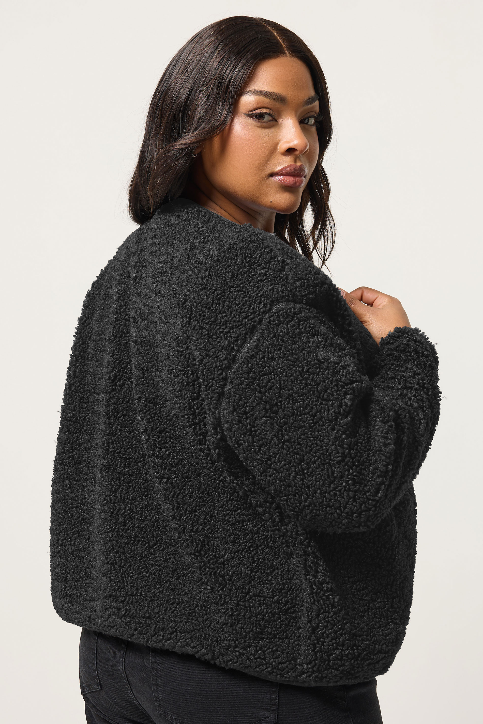 YOURS Plus Size Black Collarless Fleece | Yours Clothing 2