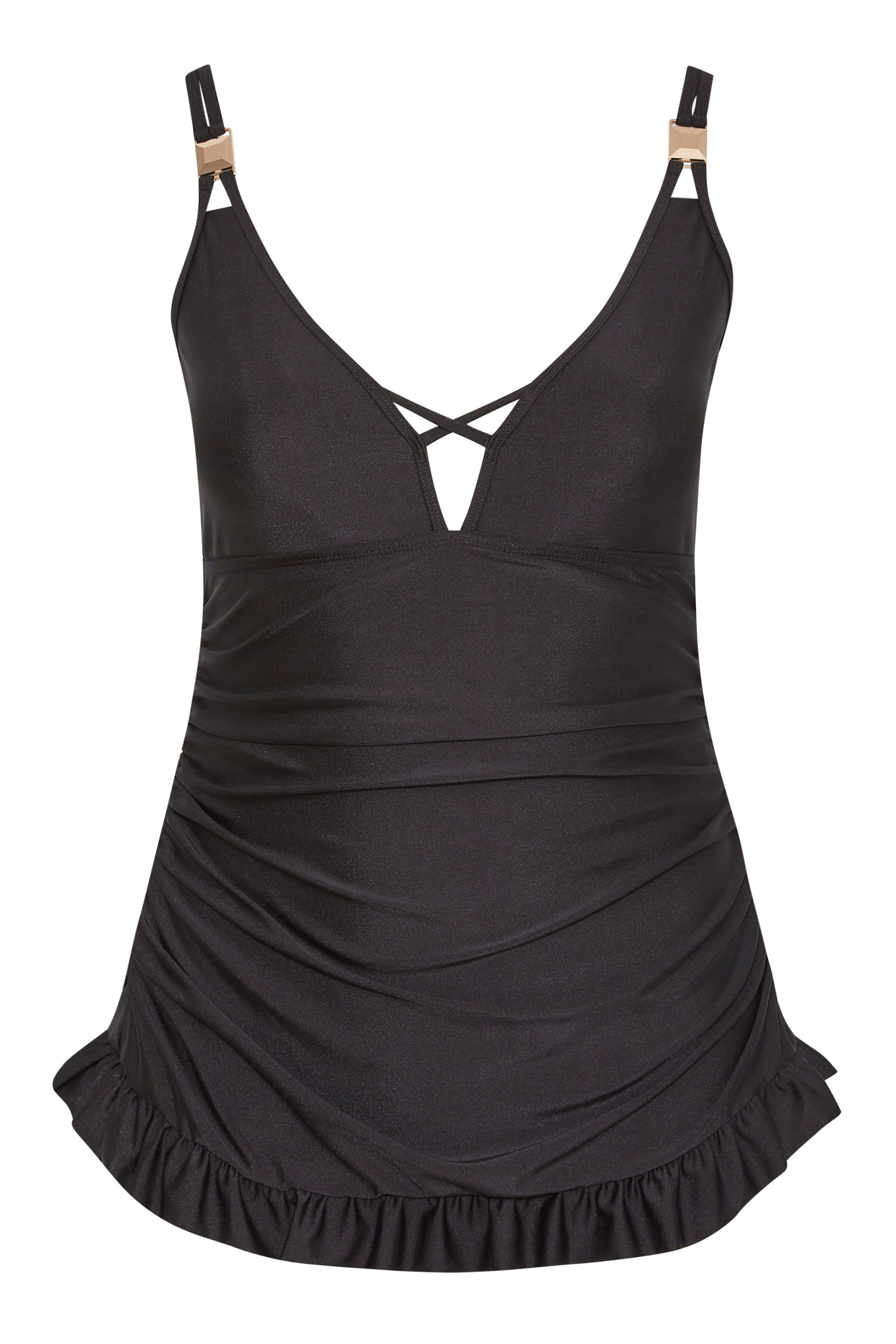 Plus Size Black Plunge Bodycon Tummy Control Swim Dress | Yours Clothing 2