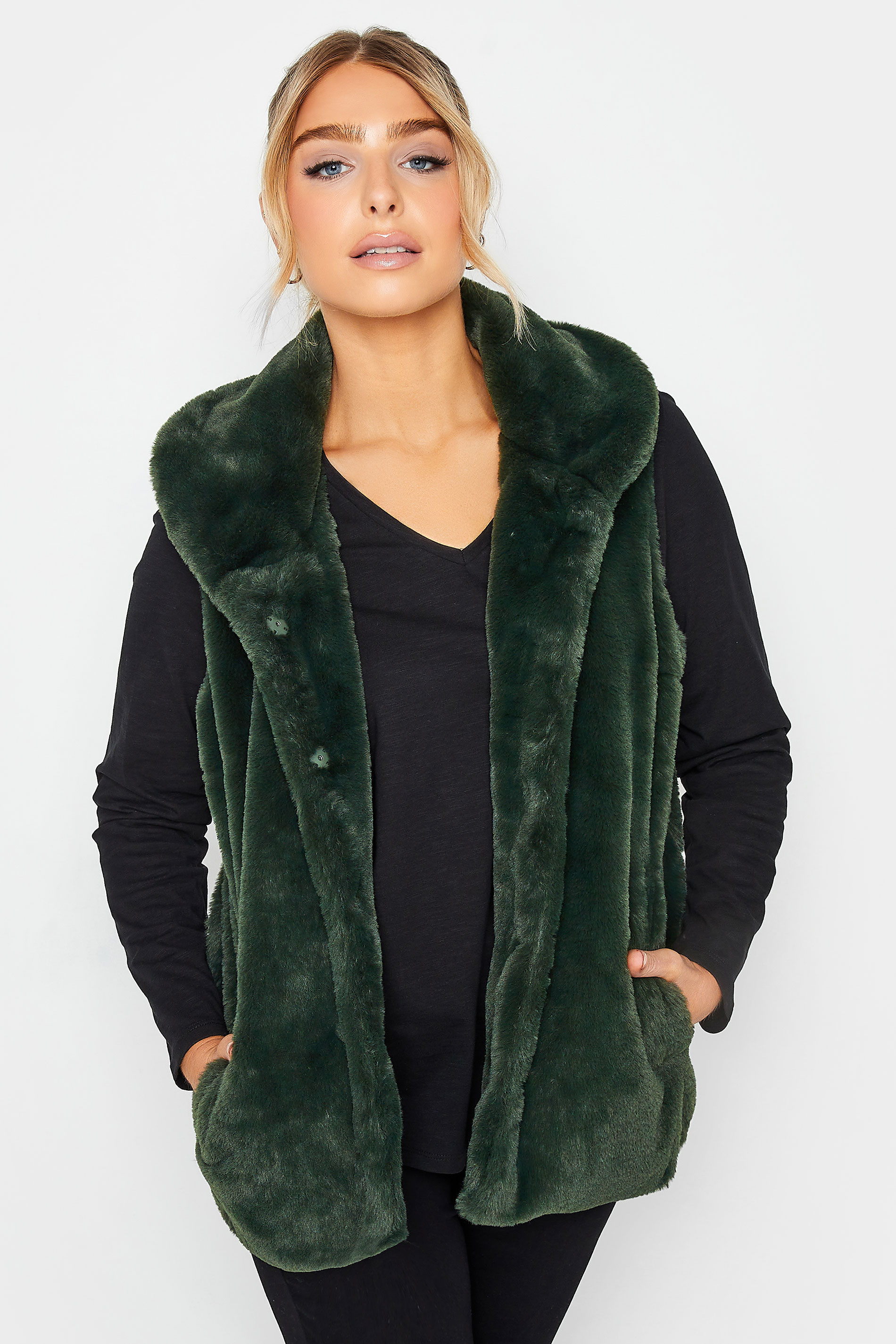 M&Co Dark Green Faux Fur Gilet | M&Co 2