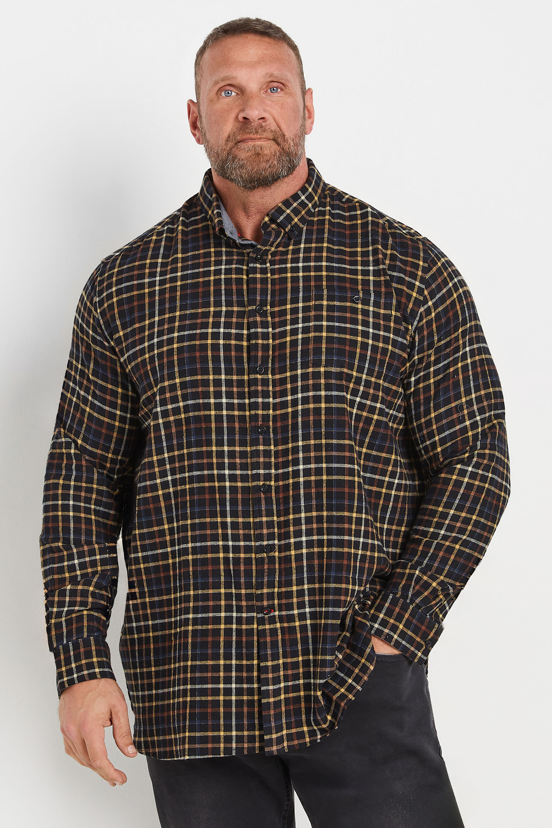 D555 Big & Tall Black Check Print Long Sleeve Shirt | BadRhino 3