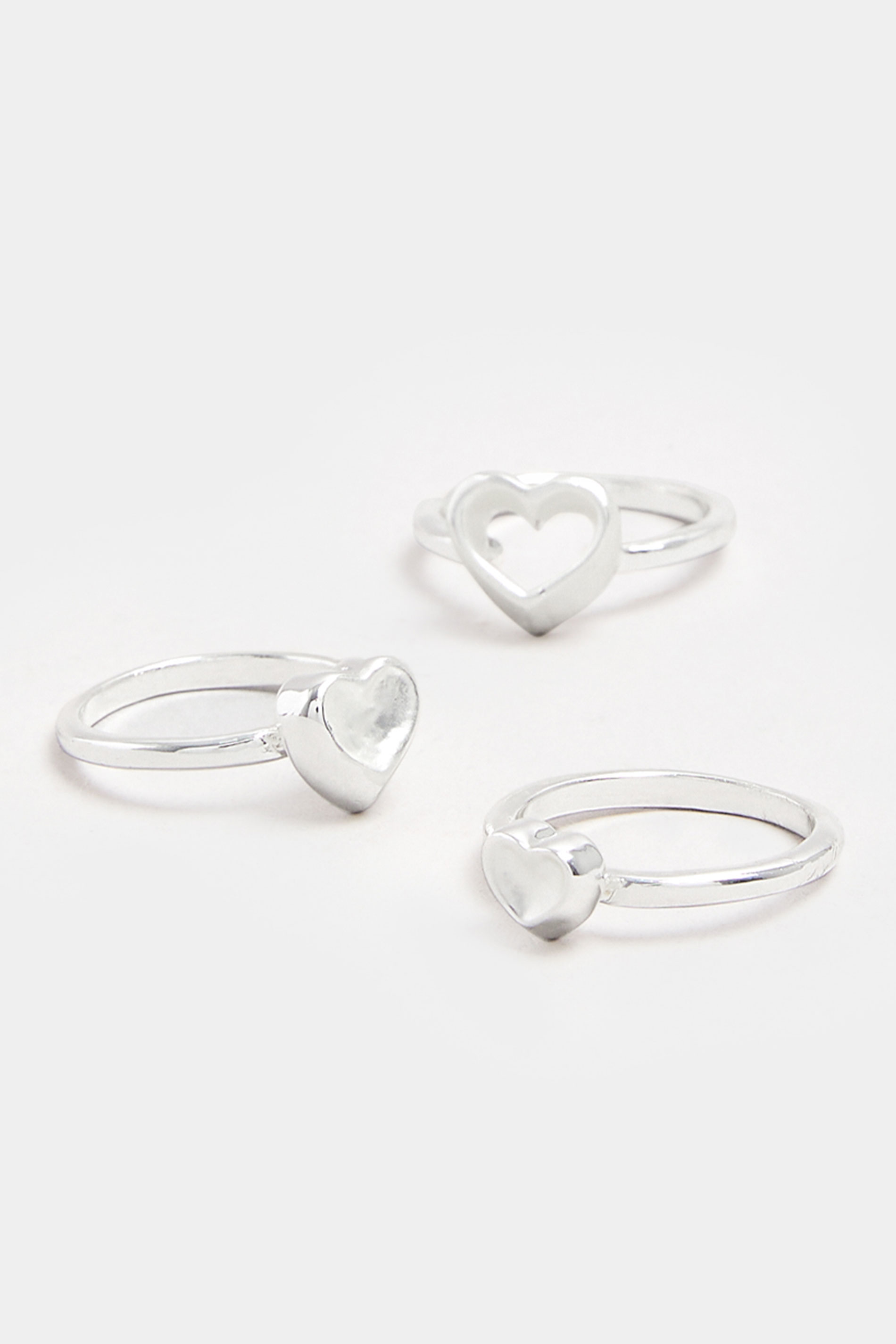 YOURSET 3 PACK Silver Tone Diamante Heart Rings | Yours Clothing 3