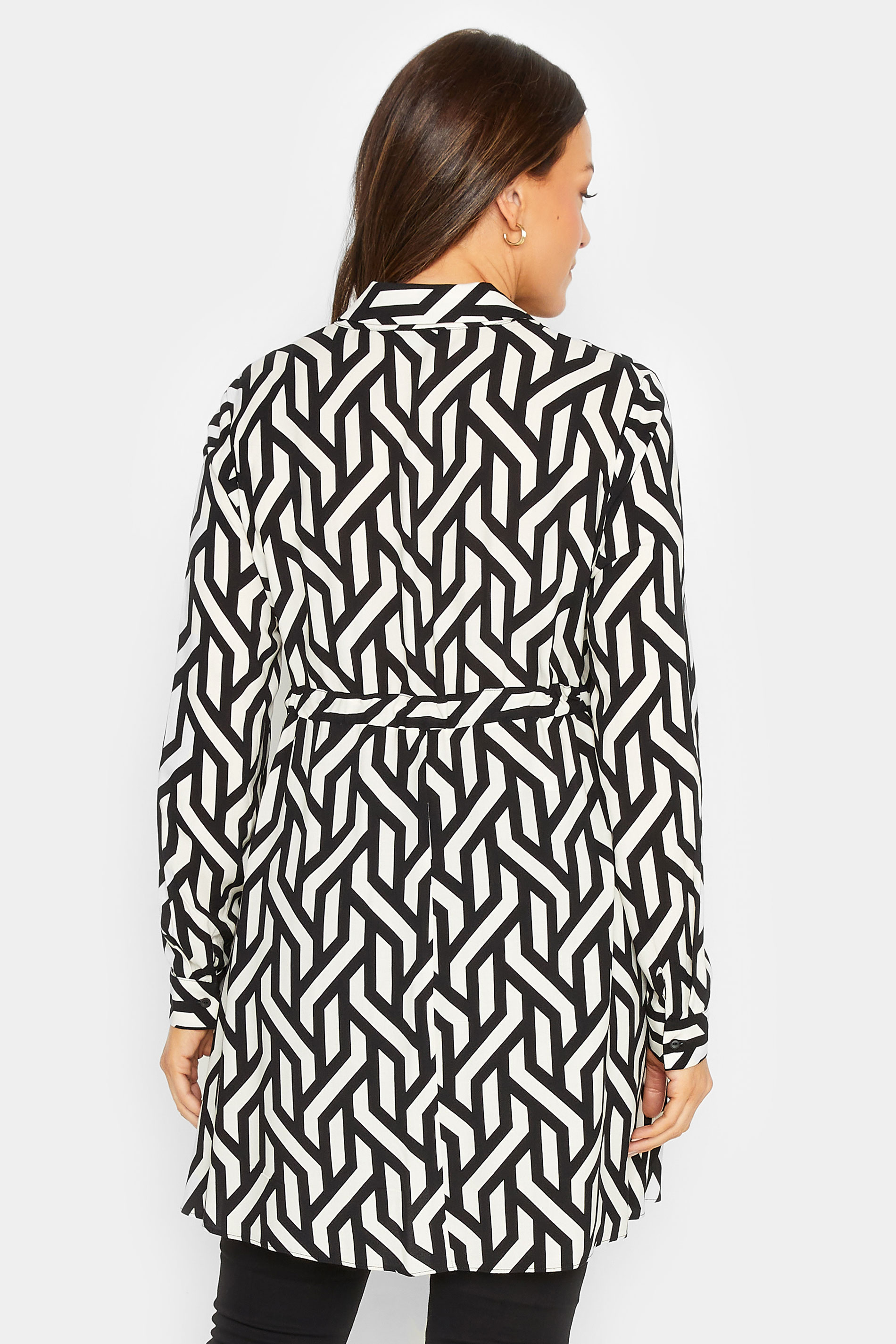 M&Co Black & White Geometric Print Tie Waist Tunic Shirt | M&Co 3