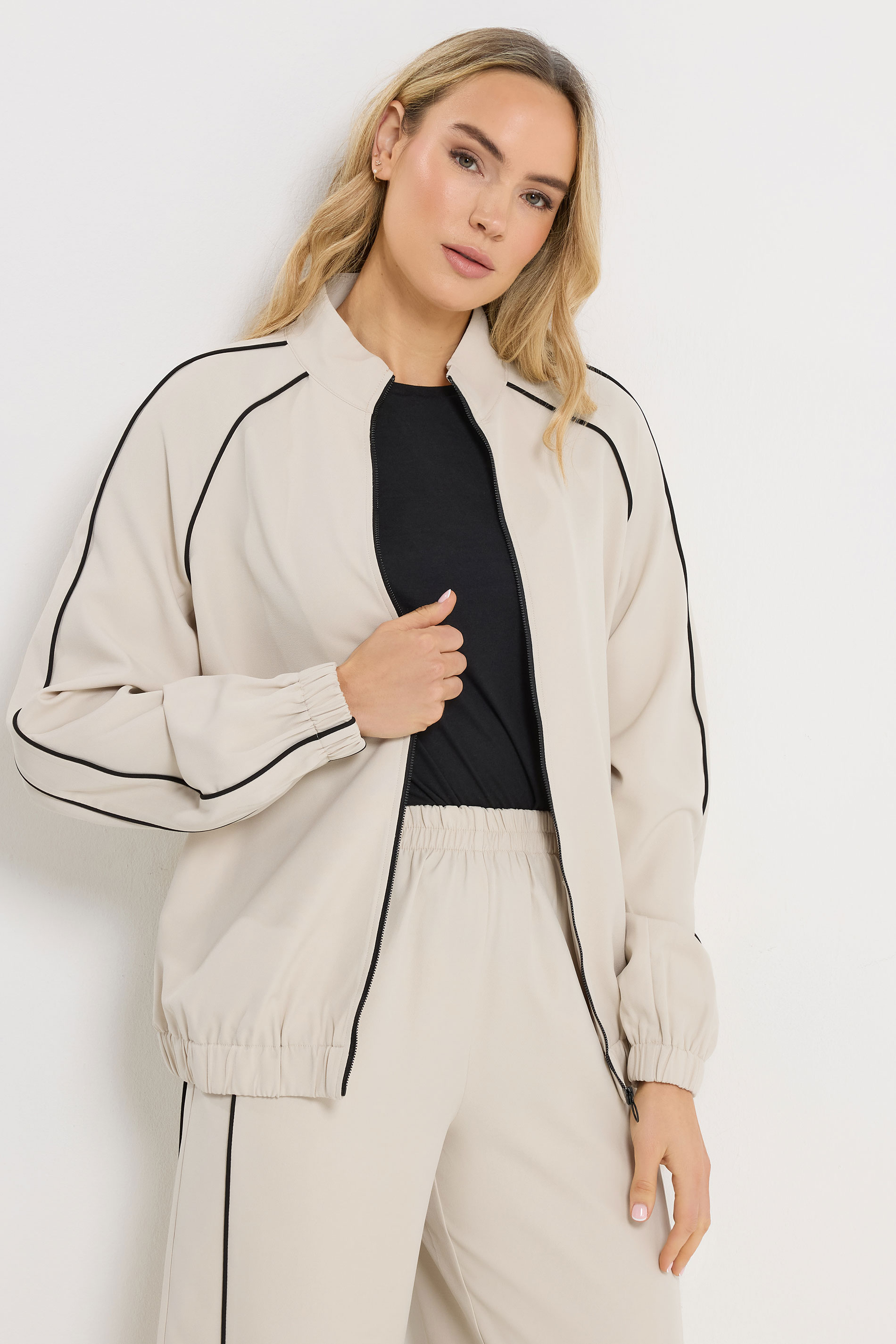LTS Tall Women's Ivory White Piped Zip Through Jacket | Long Tall Sally 3