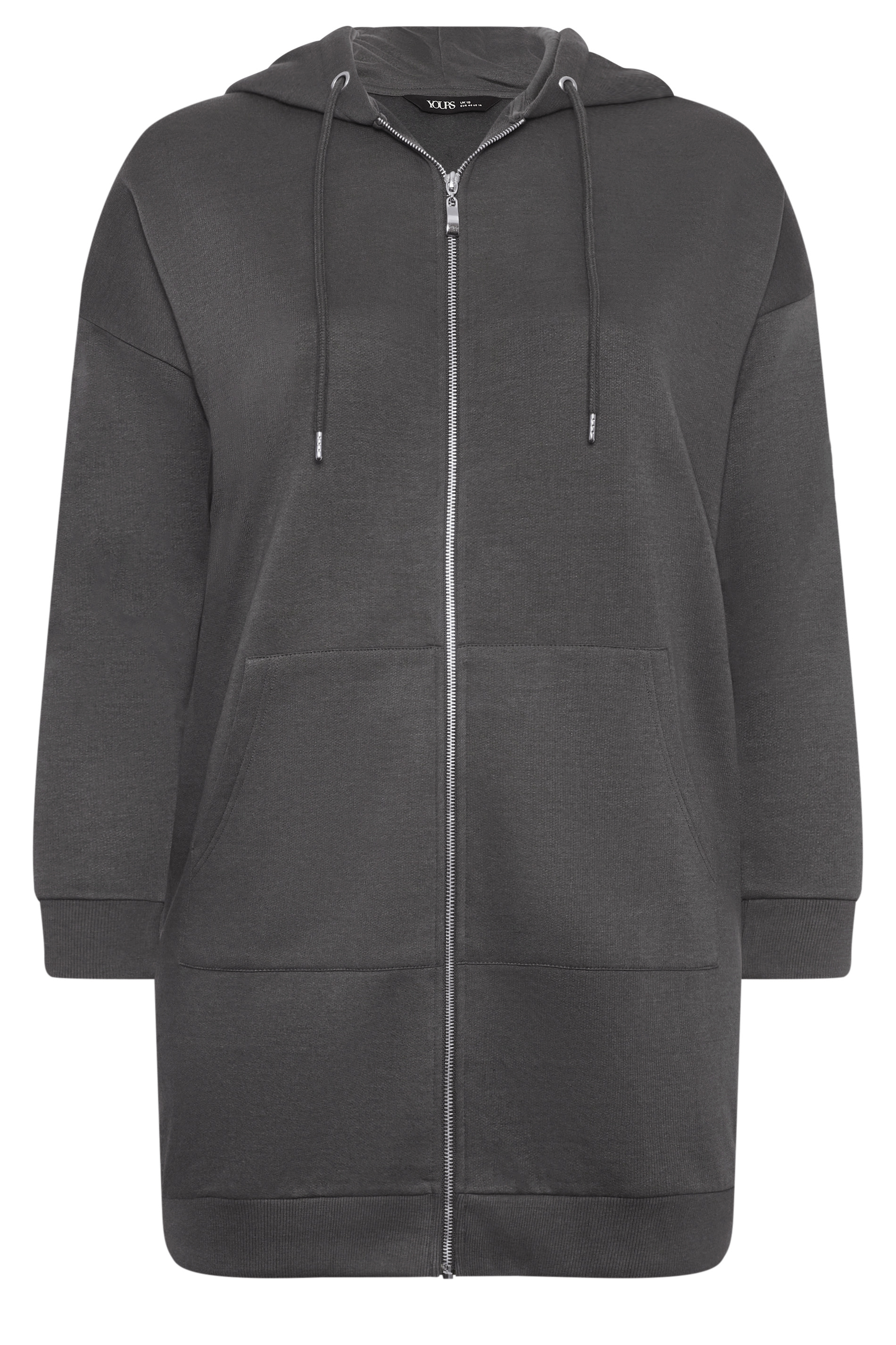 YOURS Plus Size Charcoal Grey Longline Zip Hoodie | Yours Clothing 5