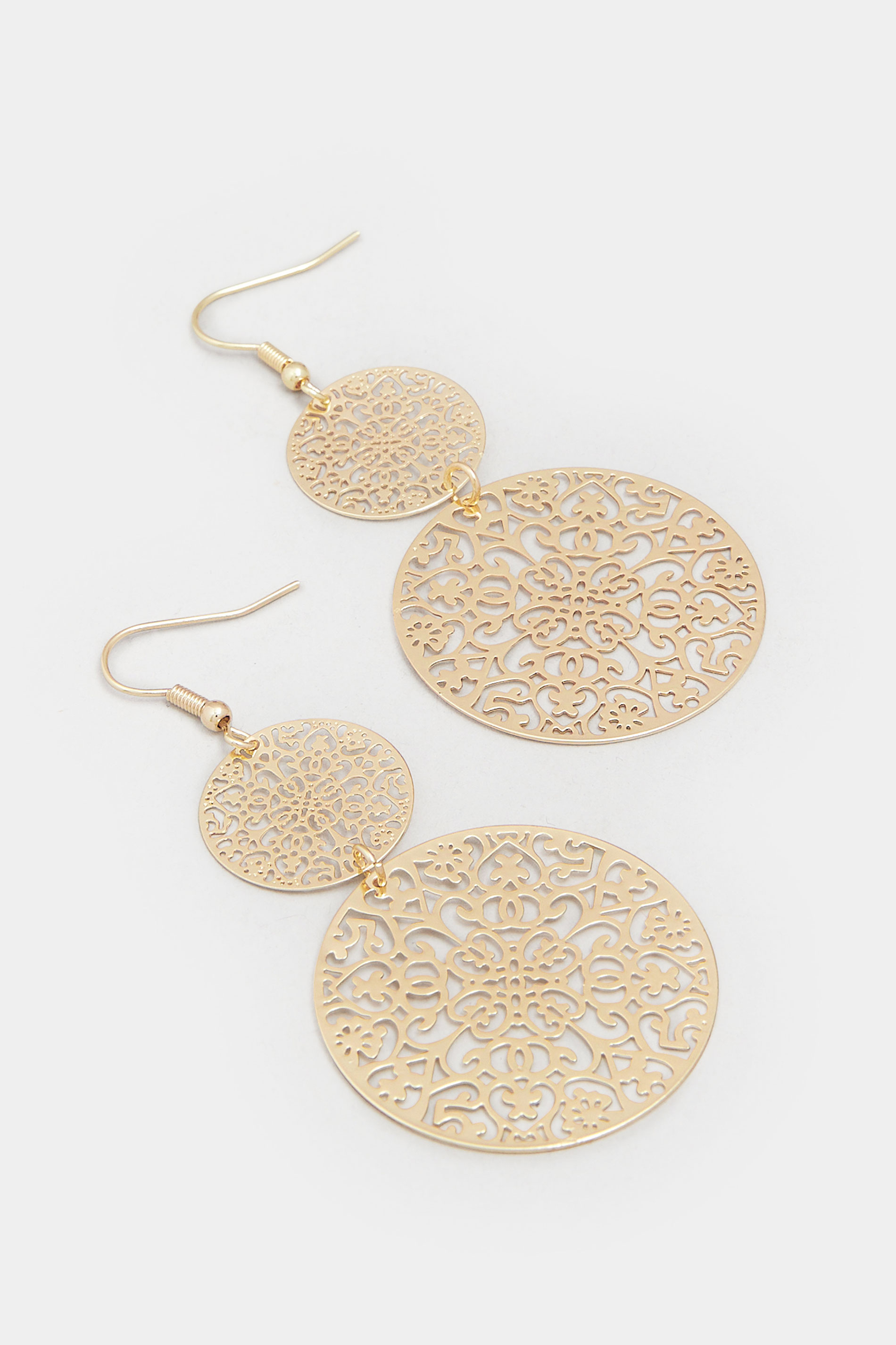 Gold Tone Double Filigree Drop Earrings | Yours Clothing 2