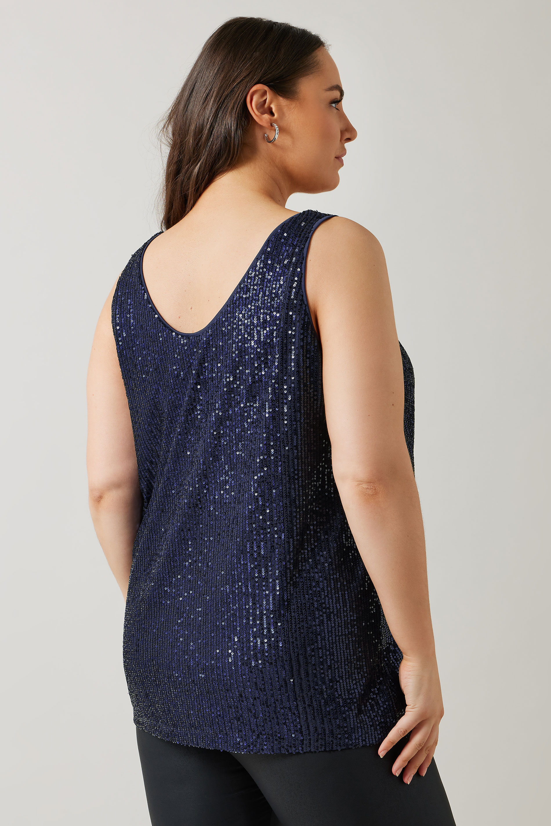 EVANS Plus Size Navy Blue Sequin Embellished Vest Top | Evans  4