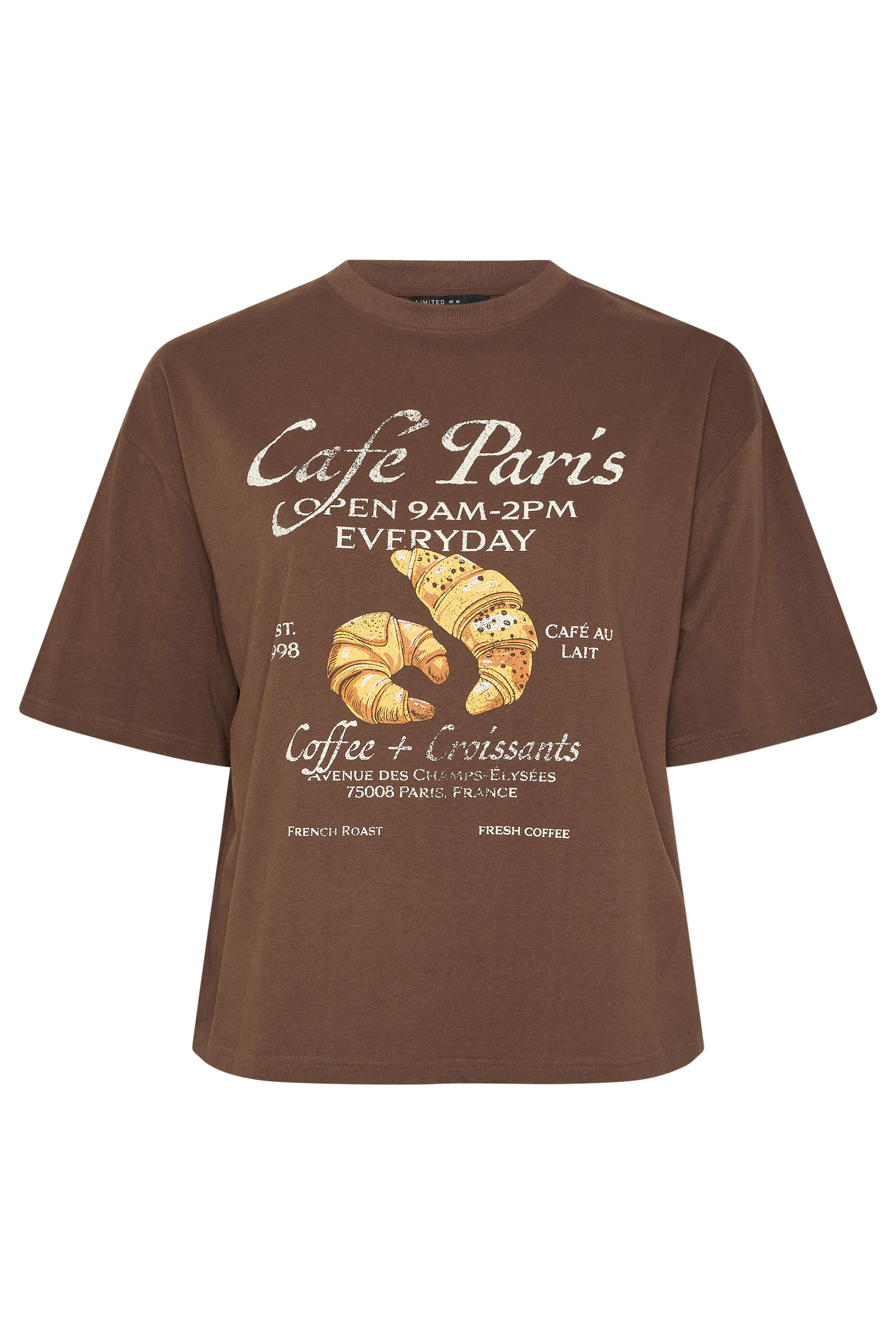 LIMITED COLLECTION Plus Size Chocolate Brown 'Café Paris' Slogan T-Shirt | Yours Clothing 5