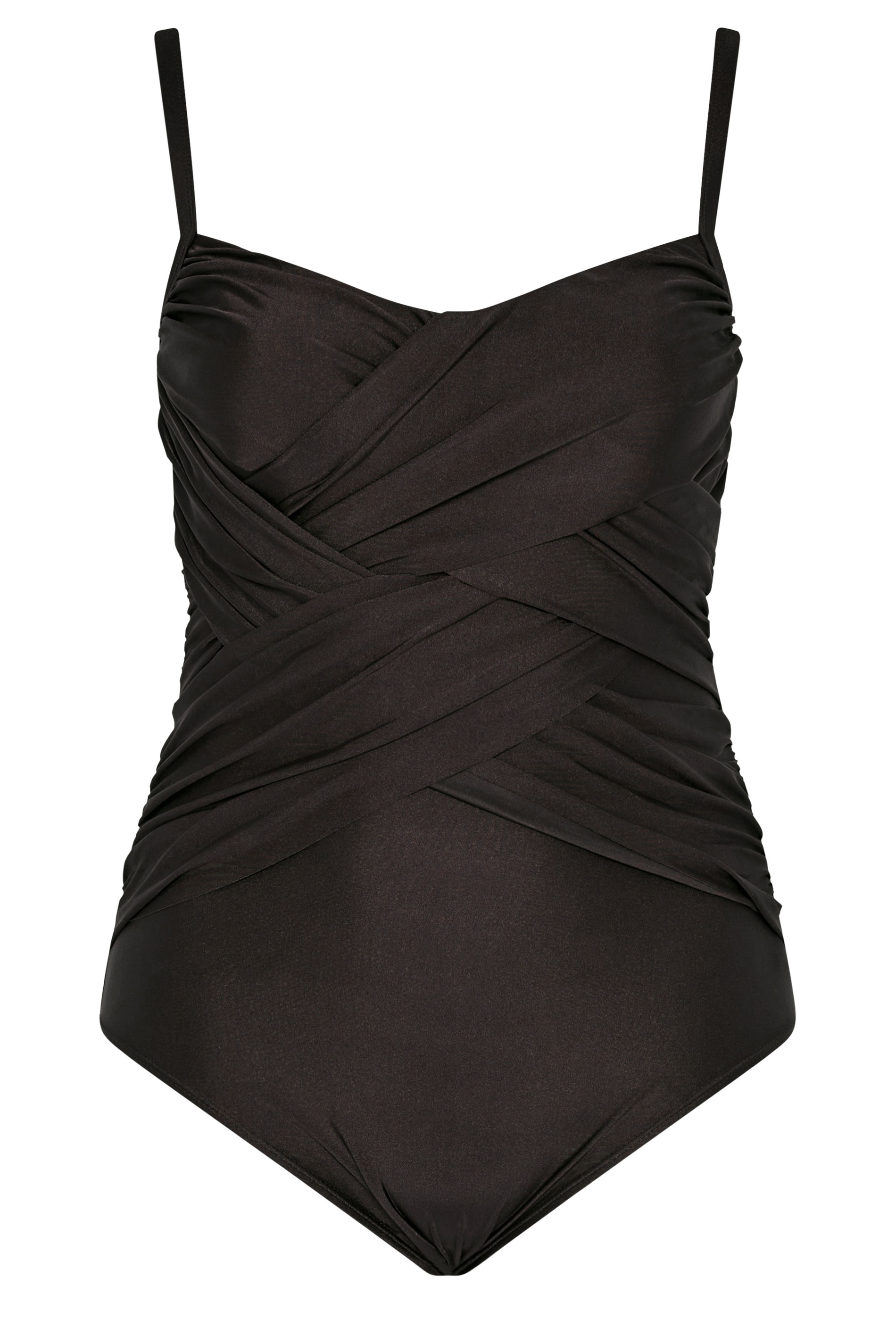 YOURS Plus Size Chocolate Brown Crossover Super Sculpt Swimsuit | Yours Clothing 1