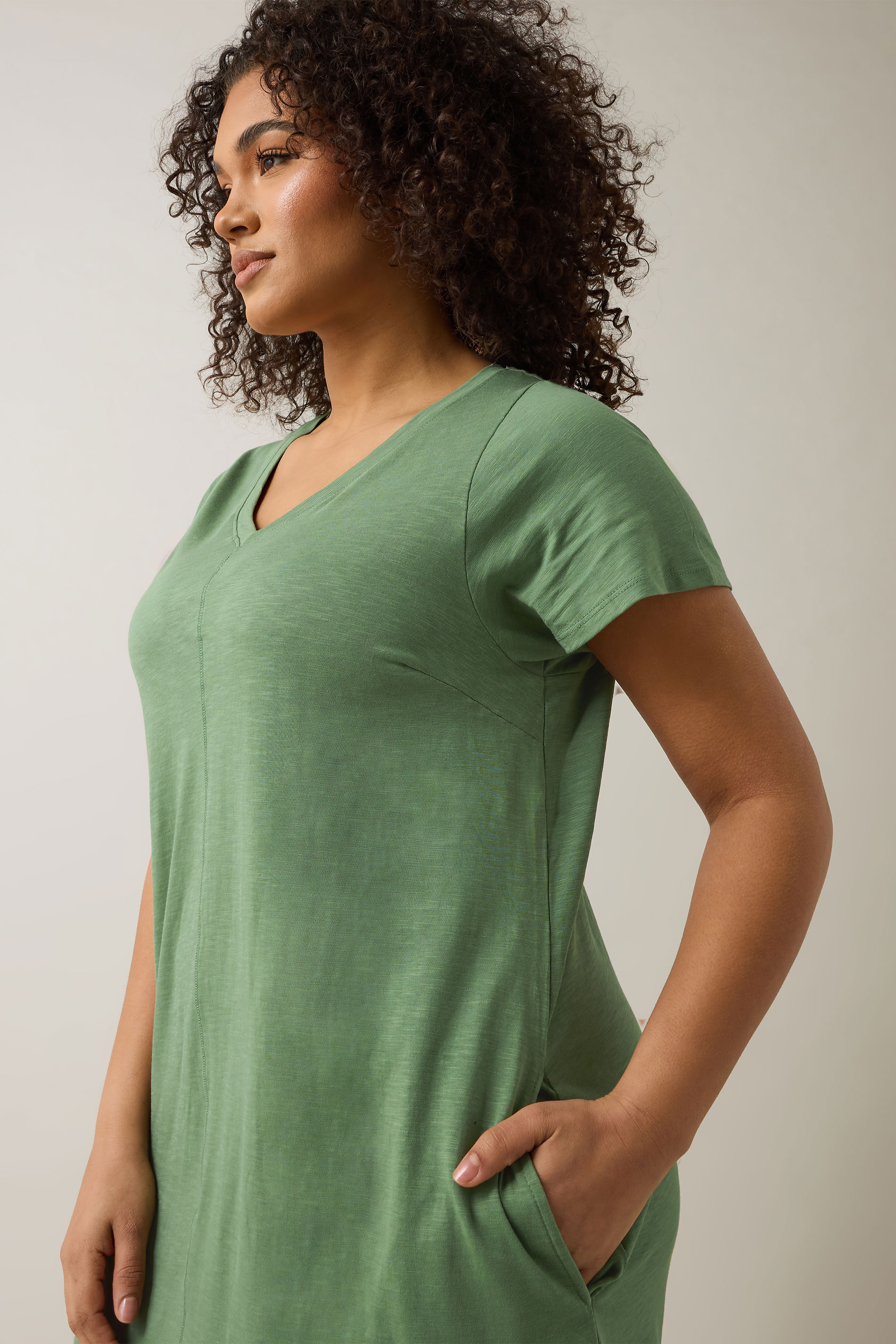 EVANS Plus Size Avocado Green Premium Cotton Dress | Evans 4