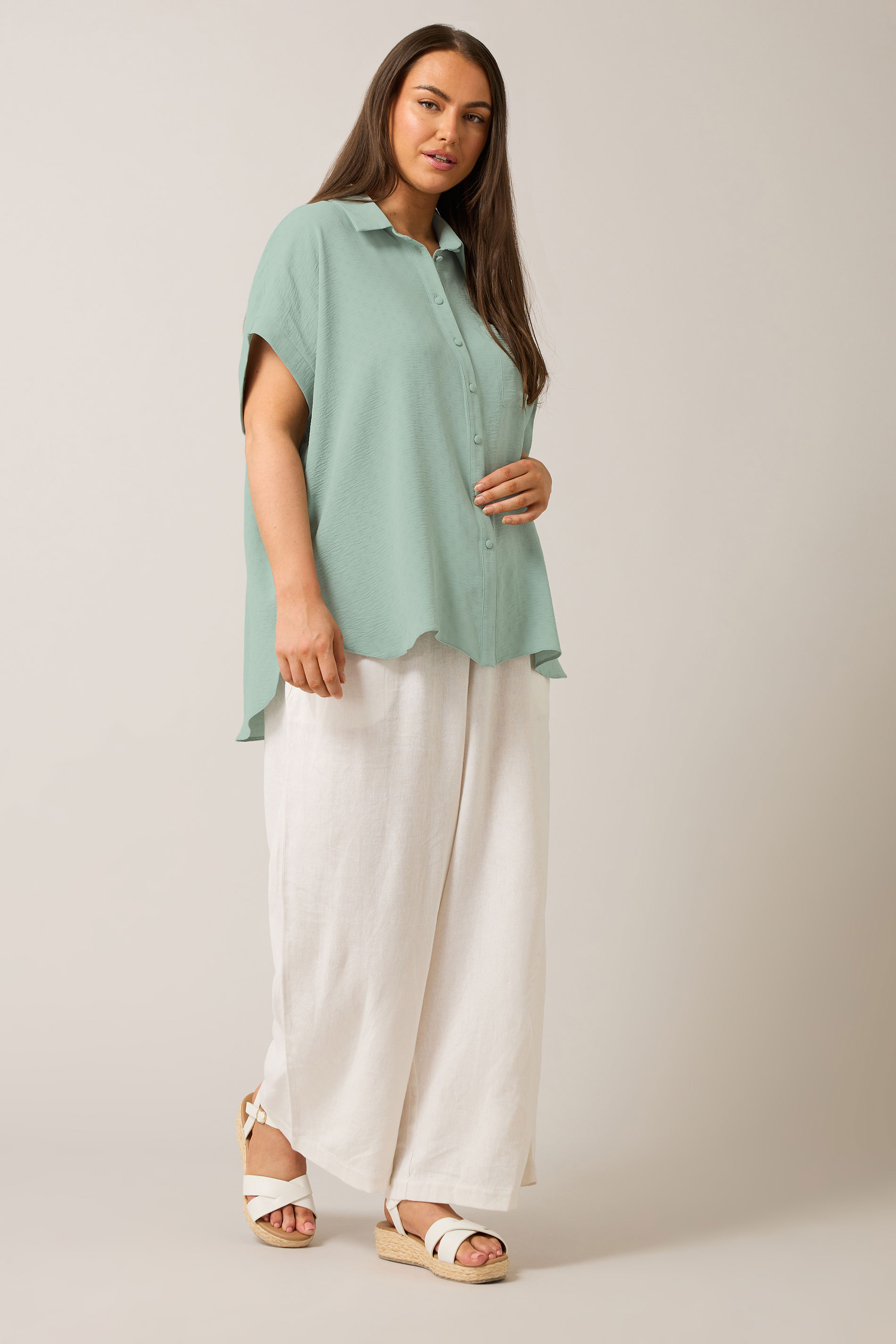 EVANS Plus Size Mint Green Grown-On Sleeve Blouse | Evans 1
