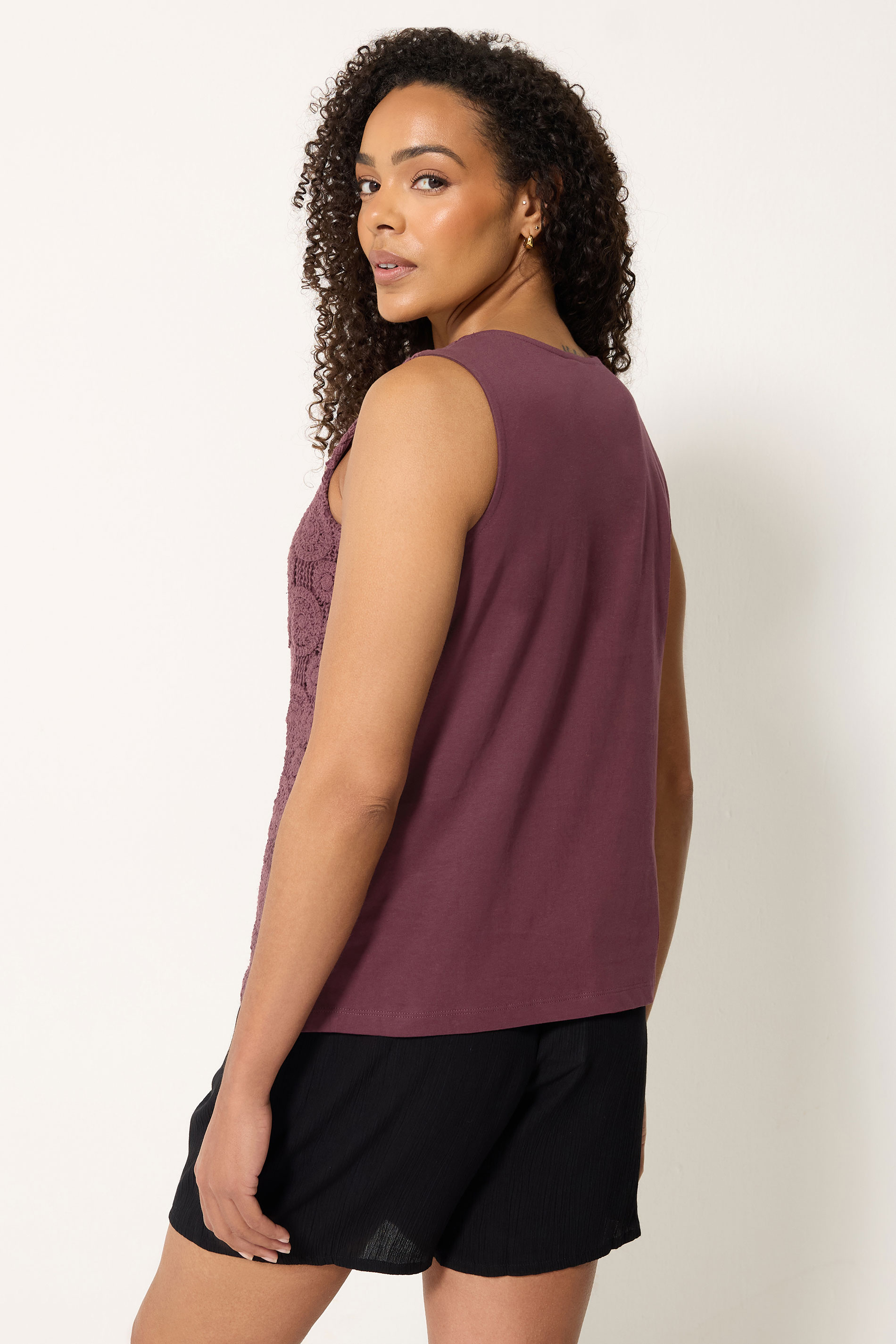 M&Co Berry Purple Crochet Cotton Vest Top | M&Co 2