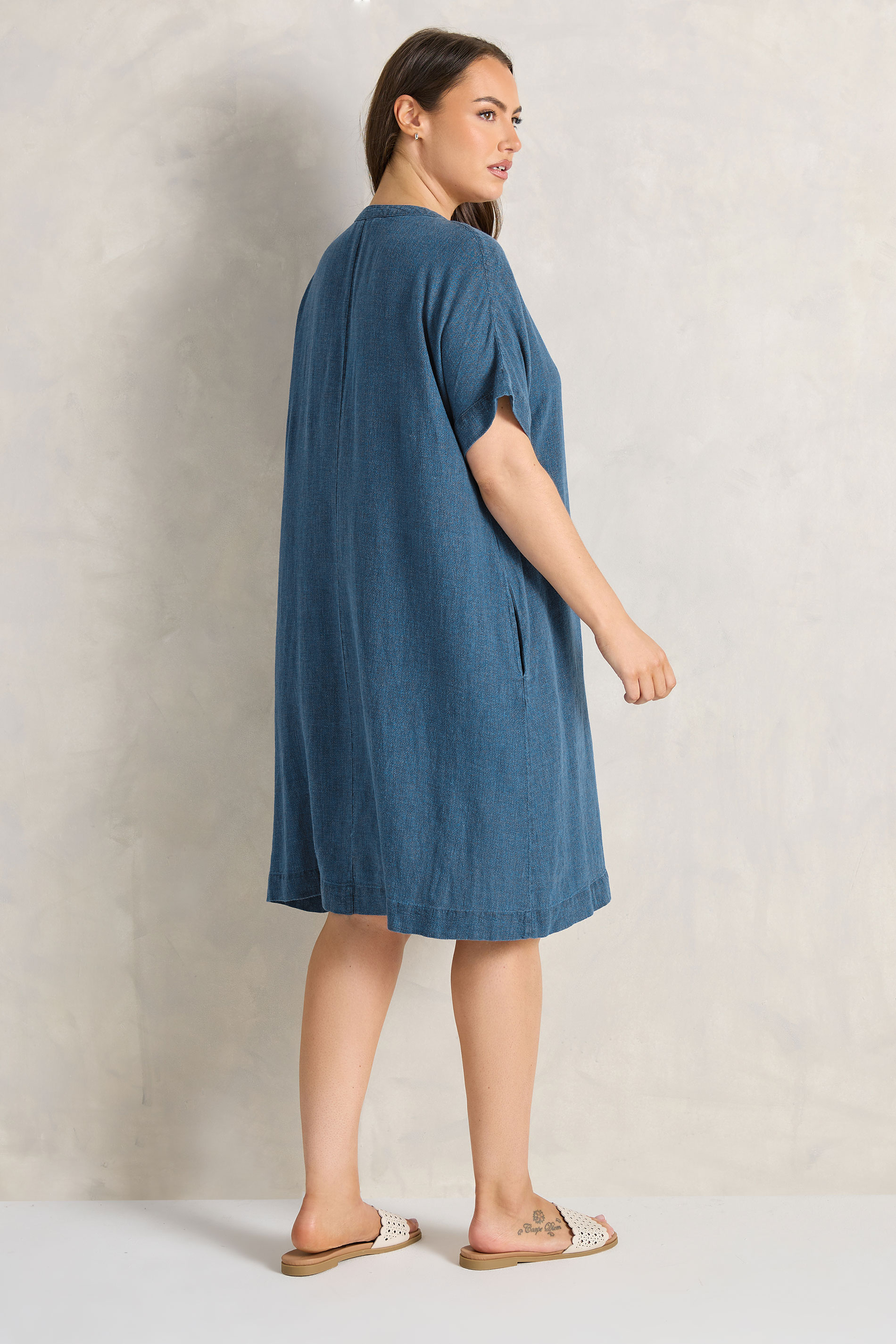 EVANS Plus Size Blue Premium Linen Shift Denim Dress | Evans 4