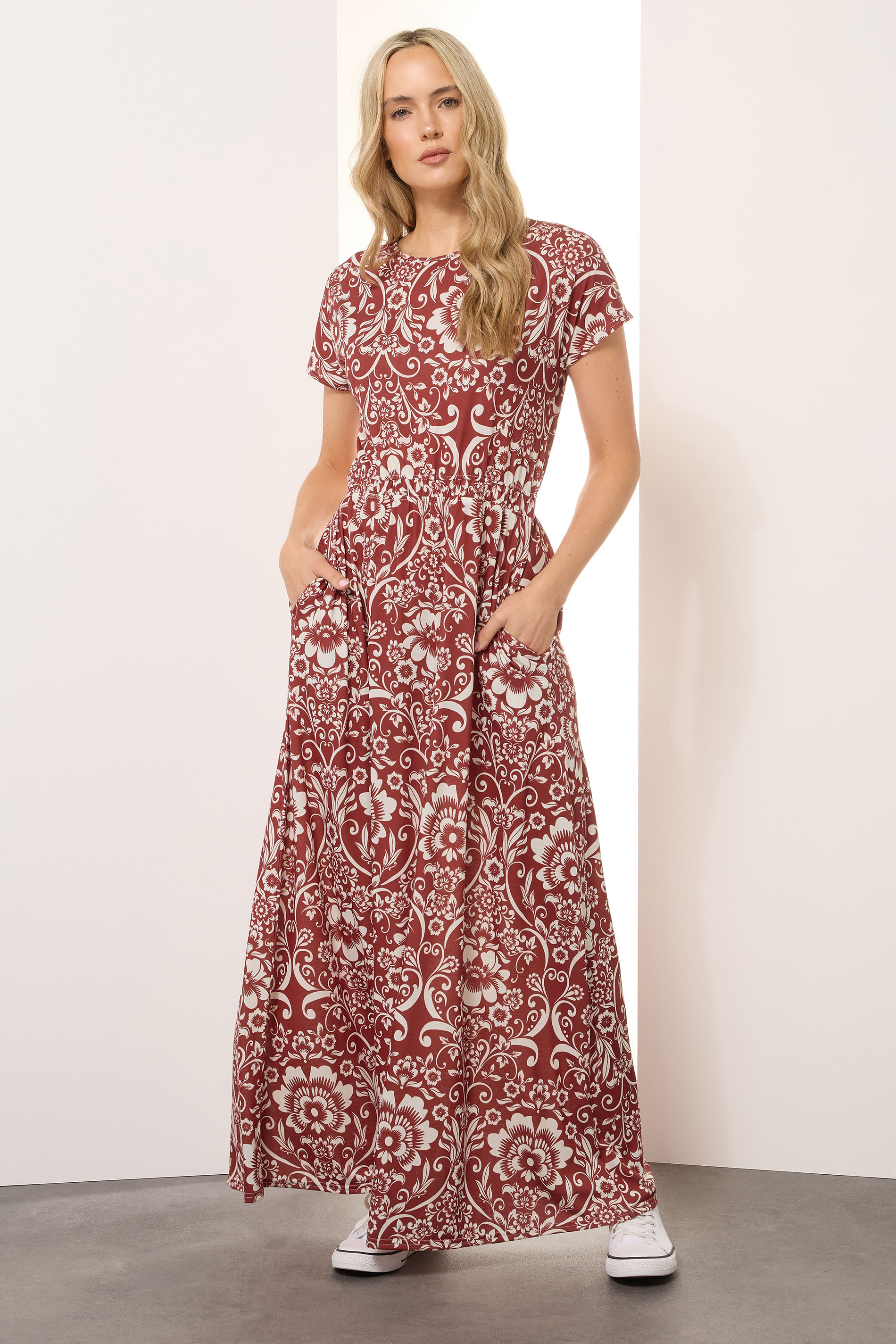 LTS Tall Red Floral Paisley Shirred Waist Maxi Dress | Long Tall Sally 3