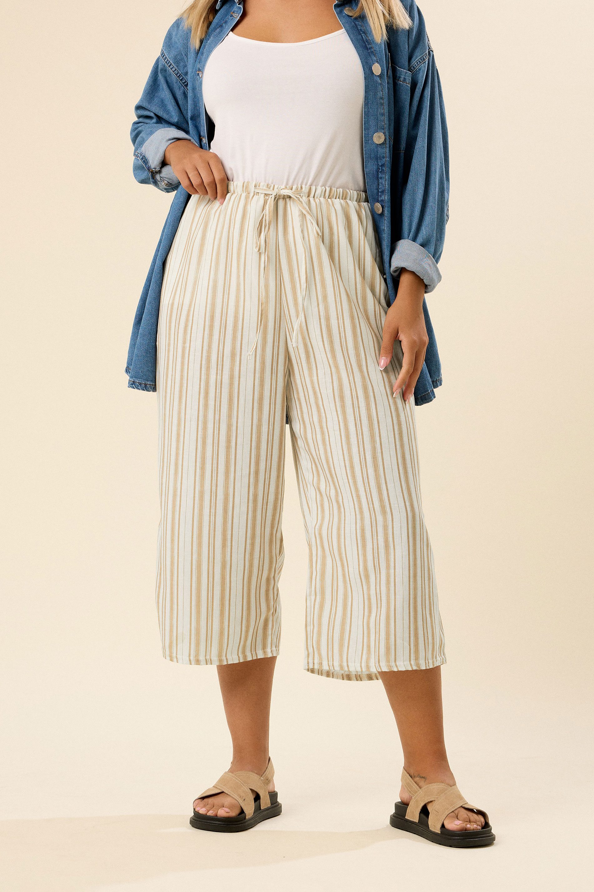 YOURS Plus Size Natural Brown Linen Look Culottes  | Yours Clothing 3