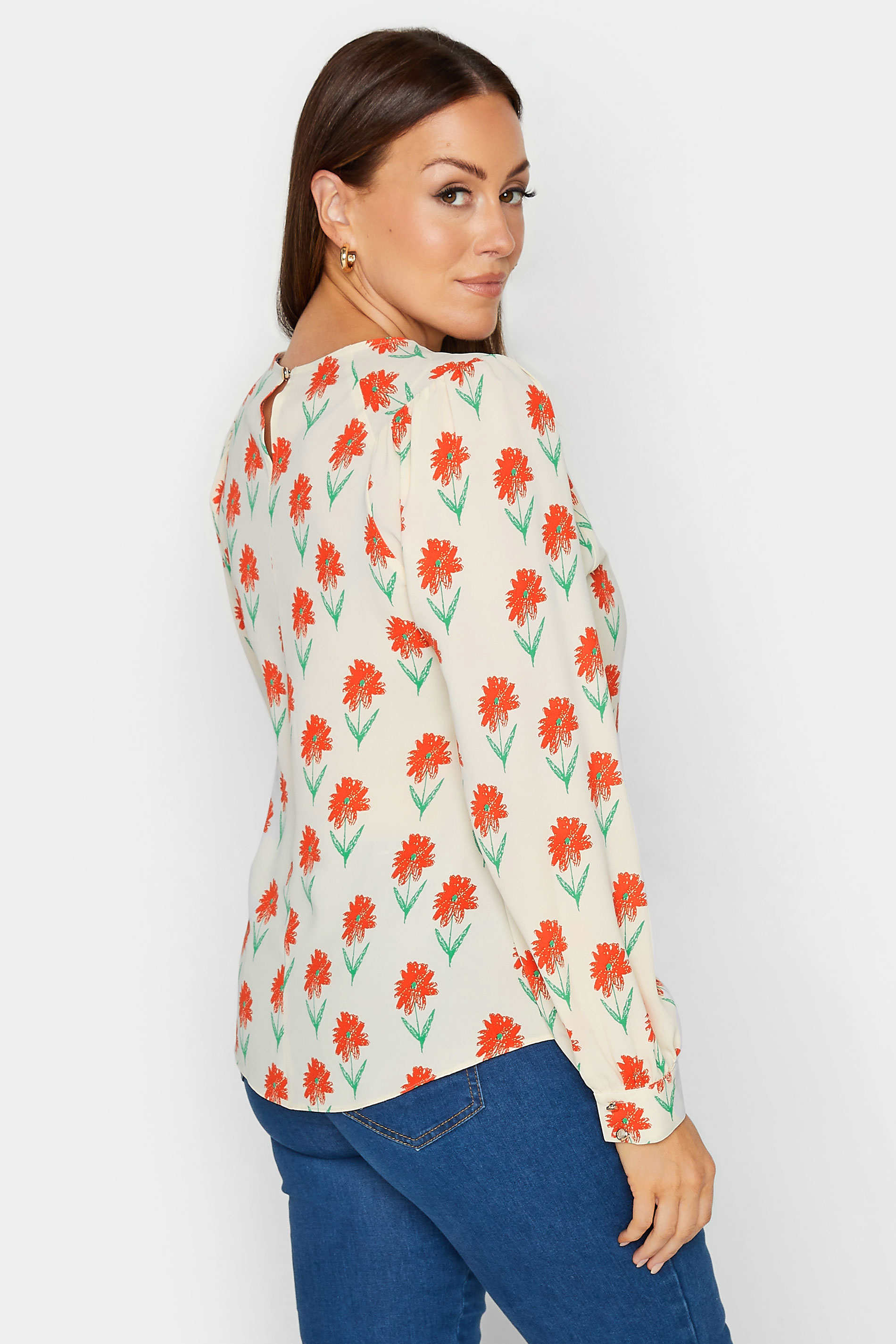 M&Co Ivory White Floral Print Long Sleeve Blouse | M&Co 3