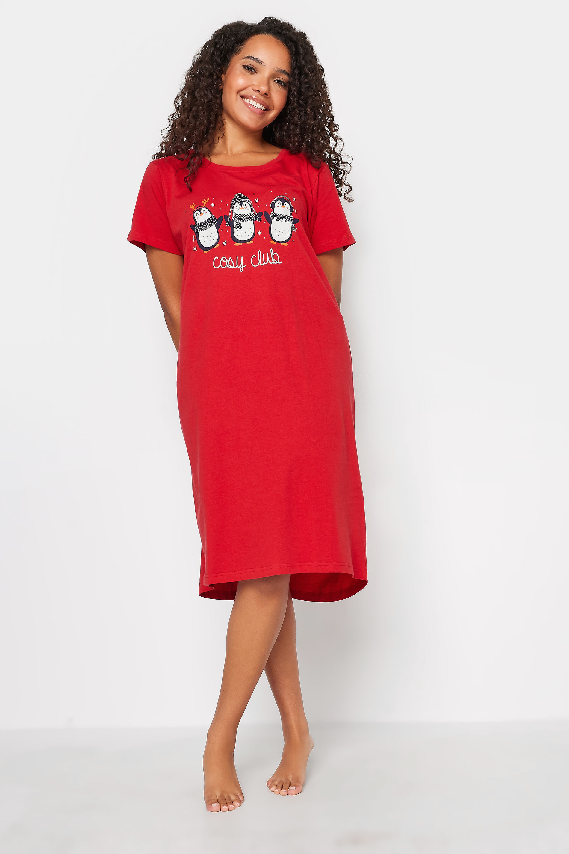 M&Co Red 'Cosy Club' Christmas Penguin Print Cotton Nightdress | M&Co 3