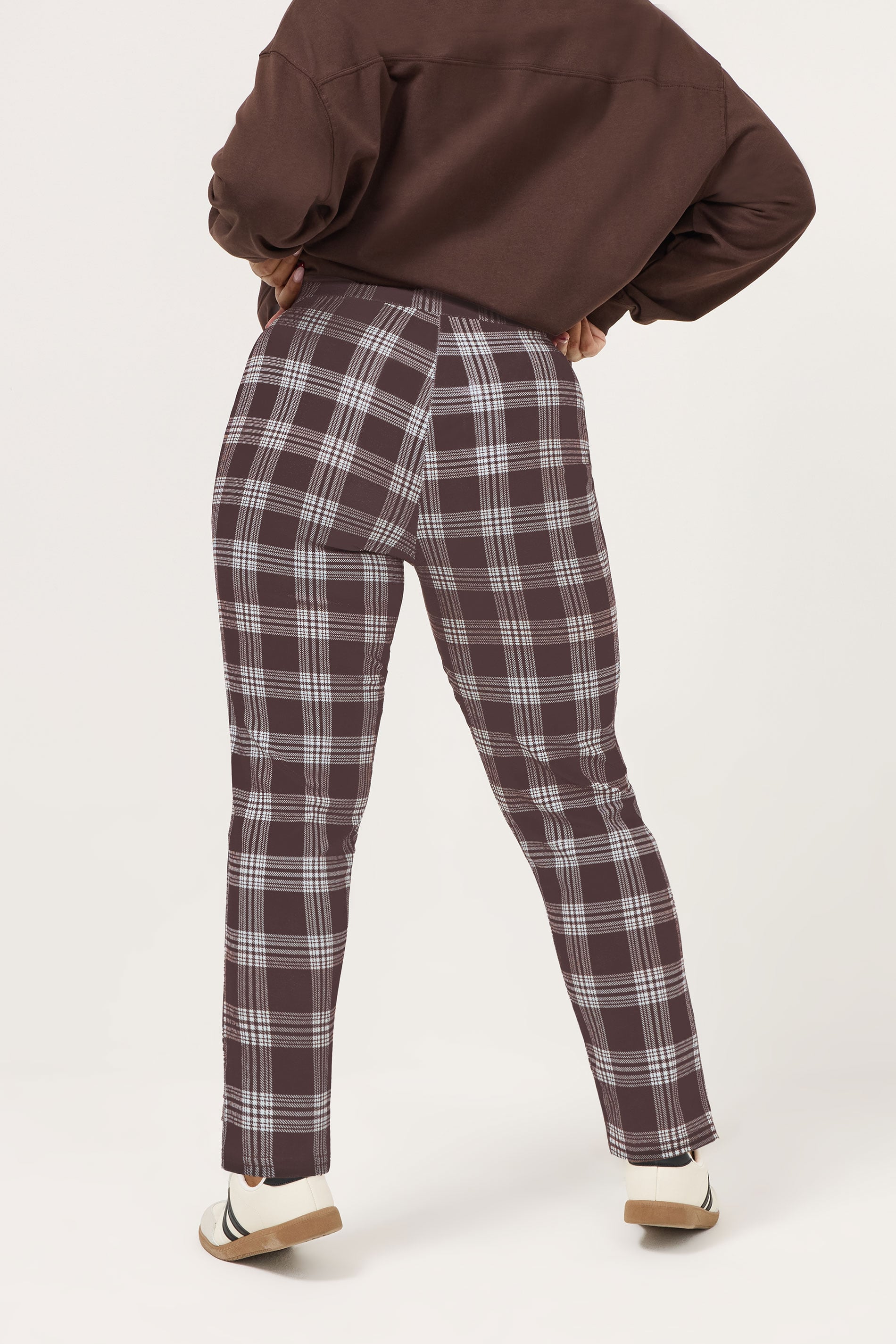 YOURS Plus Size Chocolate Brown Check Crepe Tapered Trousers | Yours Clothing 2