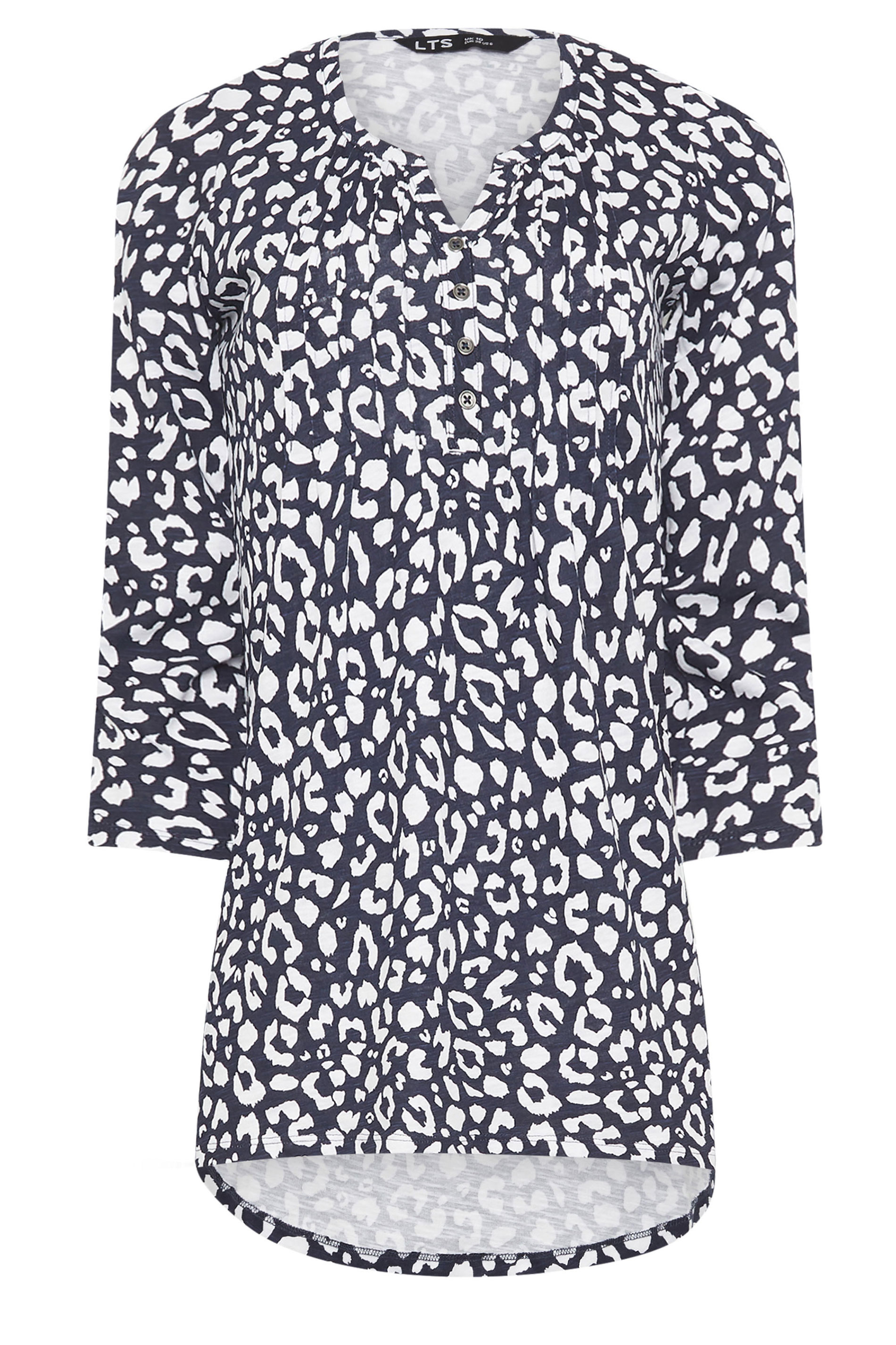 LTS Tall Navy Blue Leopard Print Cotton Henley Top | Long Tall Sally 5