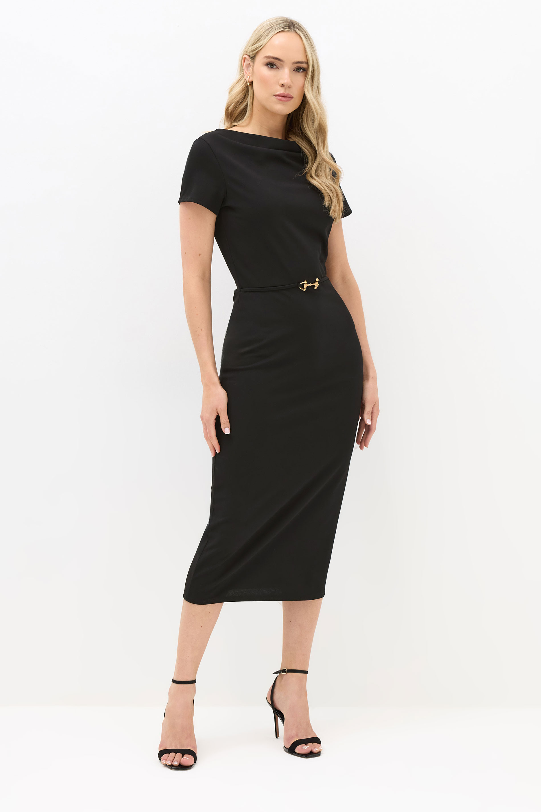LTS Tall Black Midi Buckle Dress 3