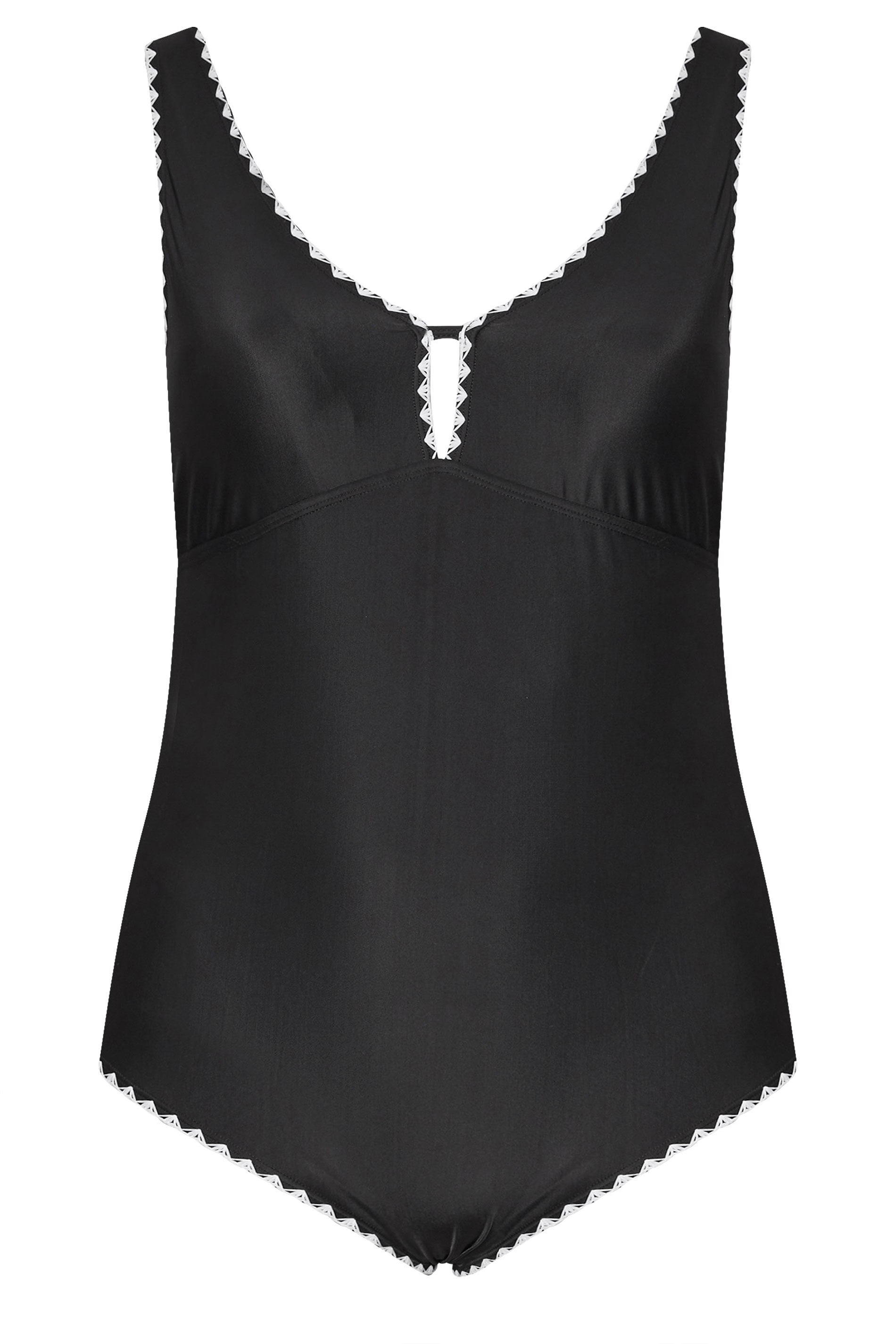 YOURS Plus Size Black Contrast Blanket Stitch Plunge Swimsuit | Yours Clothing 7