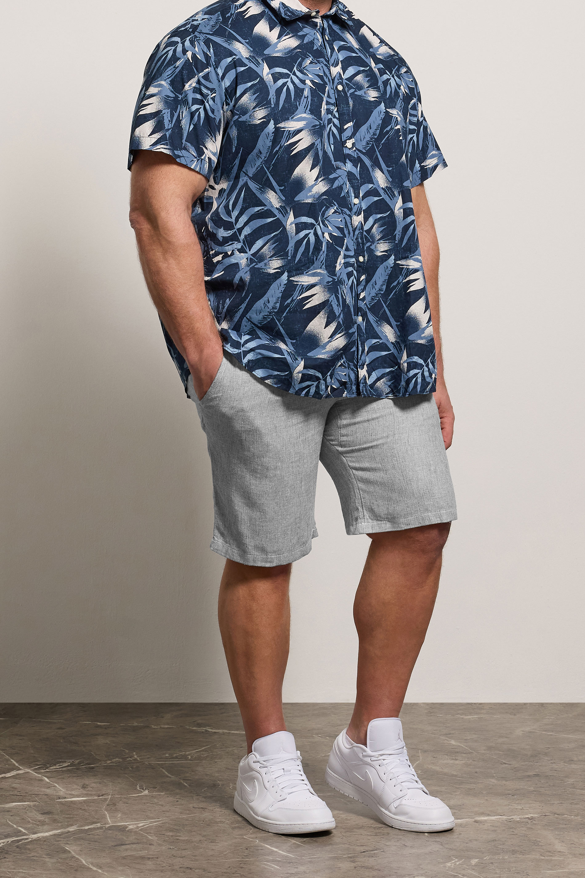 JACK & JONES Big & Tall Indigo Blue Linen Chino Shorts | BadRhino 3