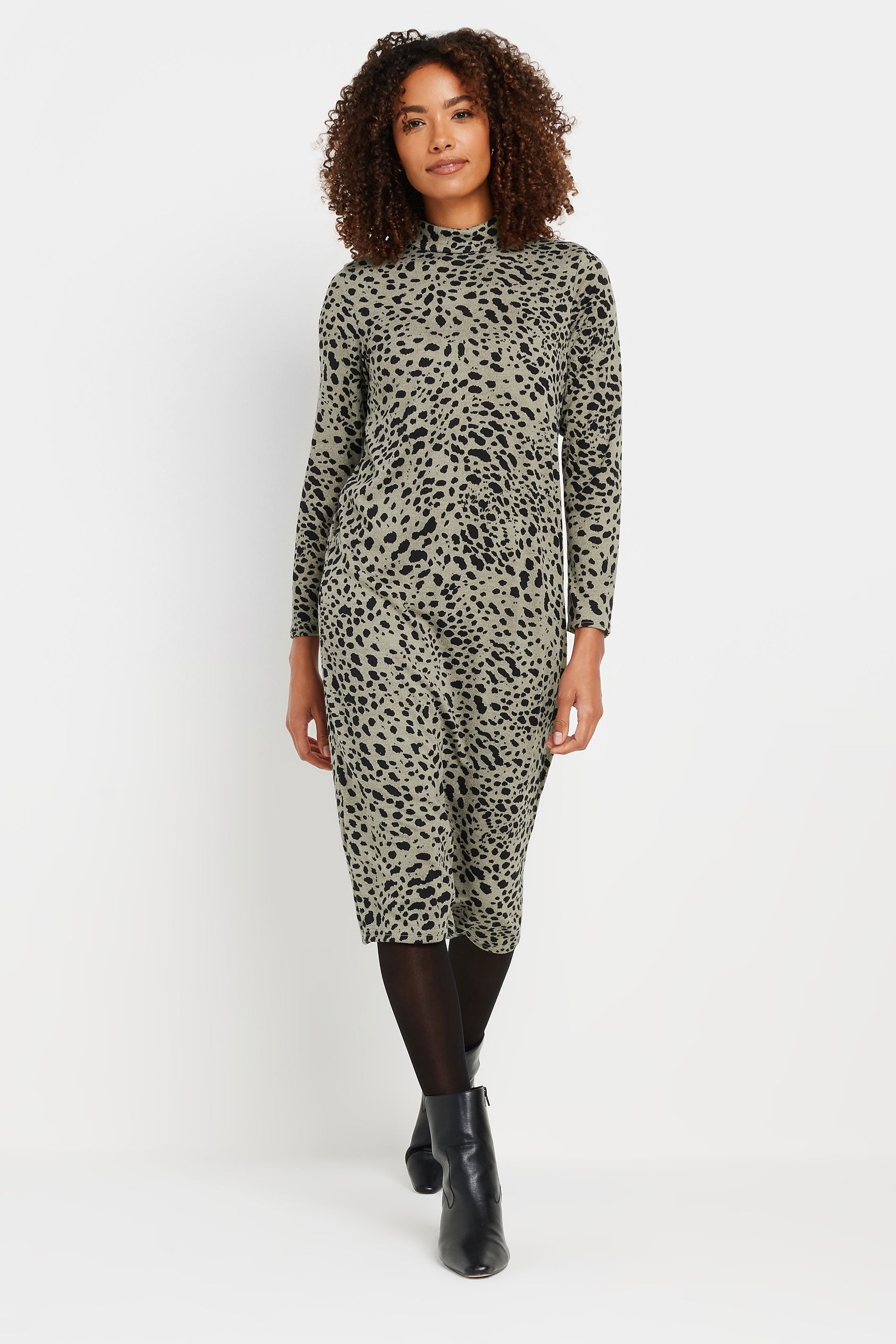 M&Co Natural Brown Soft Touch High Neck Dress | M&Co 1