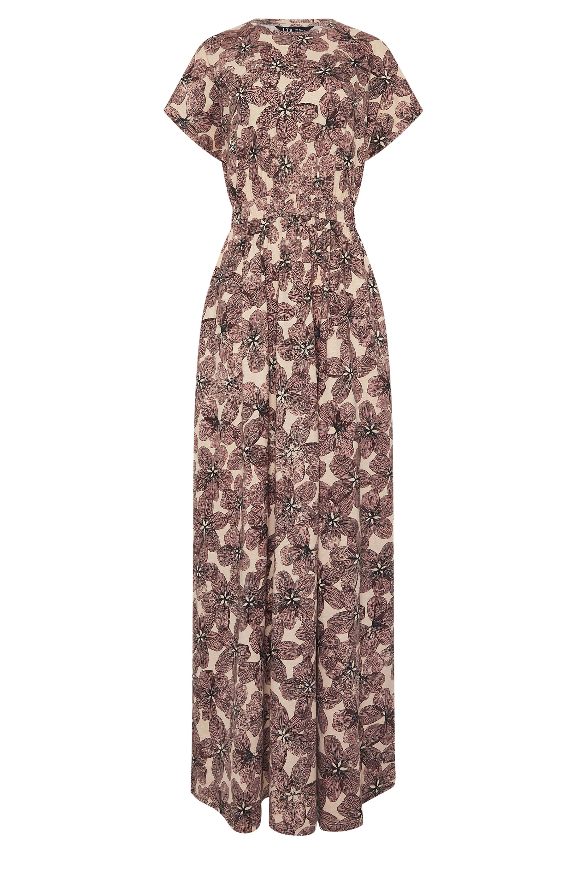 LTS Tall Women's Natural Brown Floral Jersey Shirred Waist Cotton Maxi Dress | Long Tall Sally 5