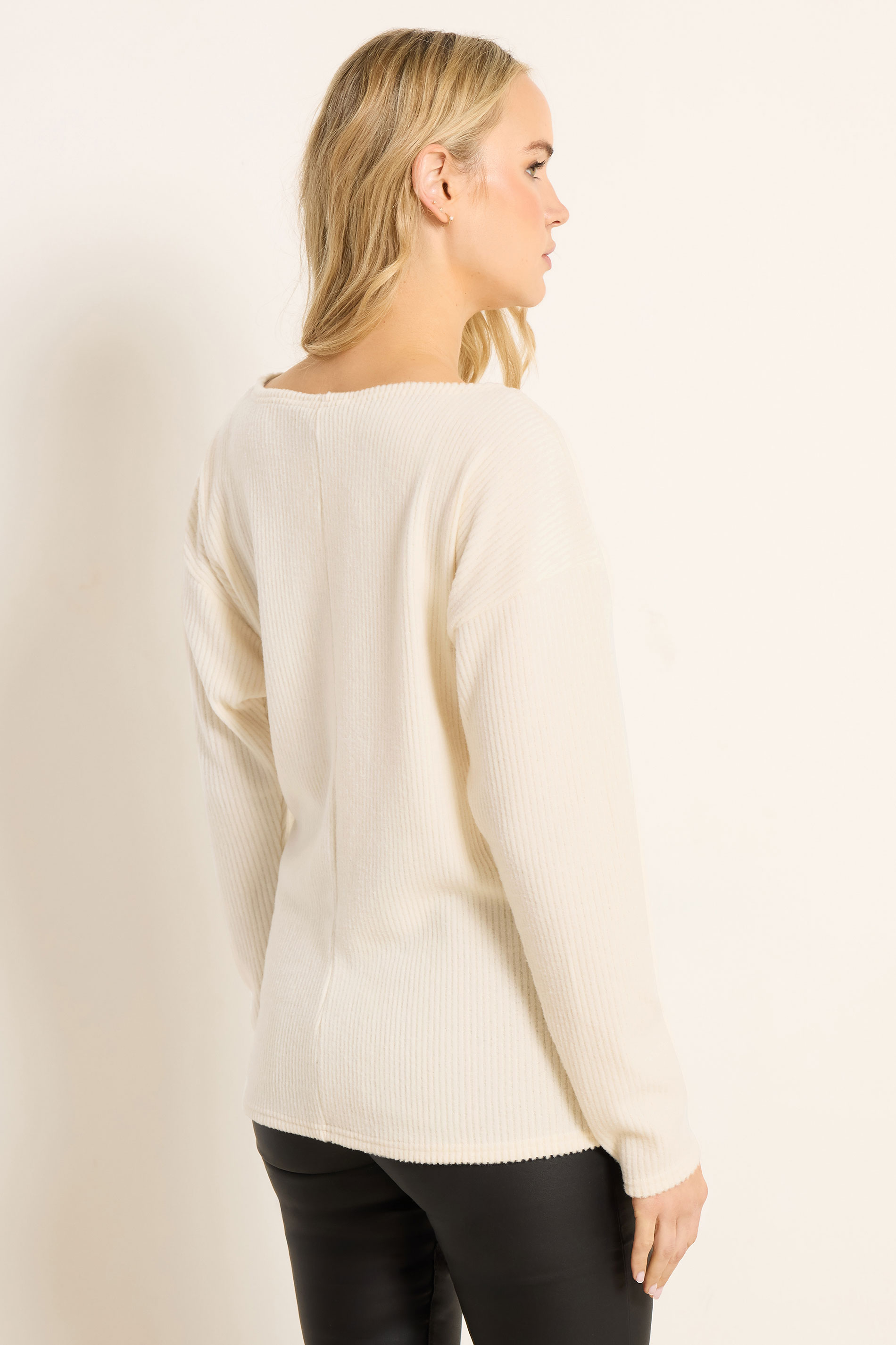 LTS Tall Cream Ribbed Soft Touch Batwing Top | Long Tall Sally 2