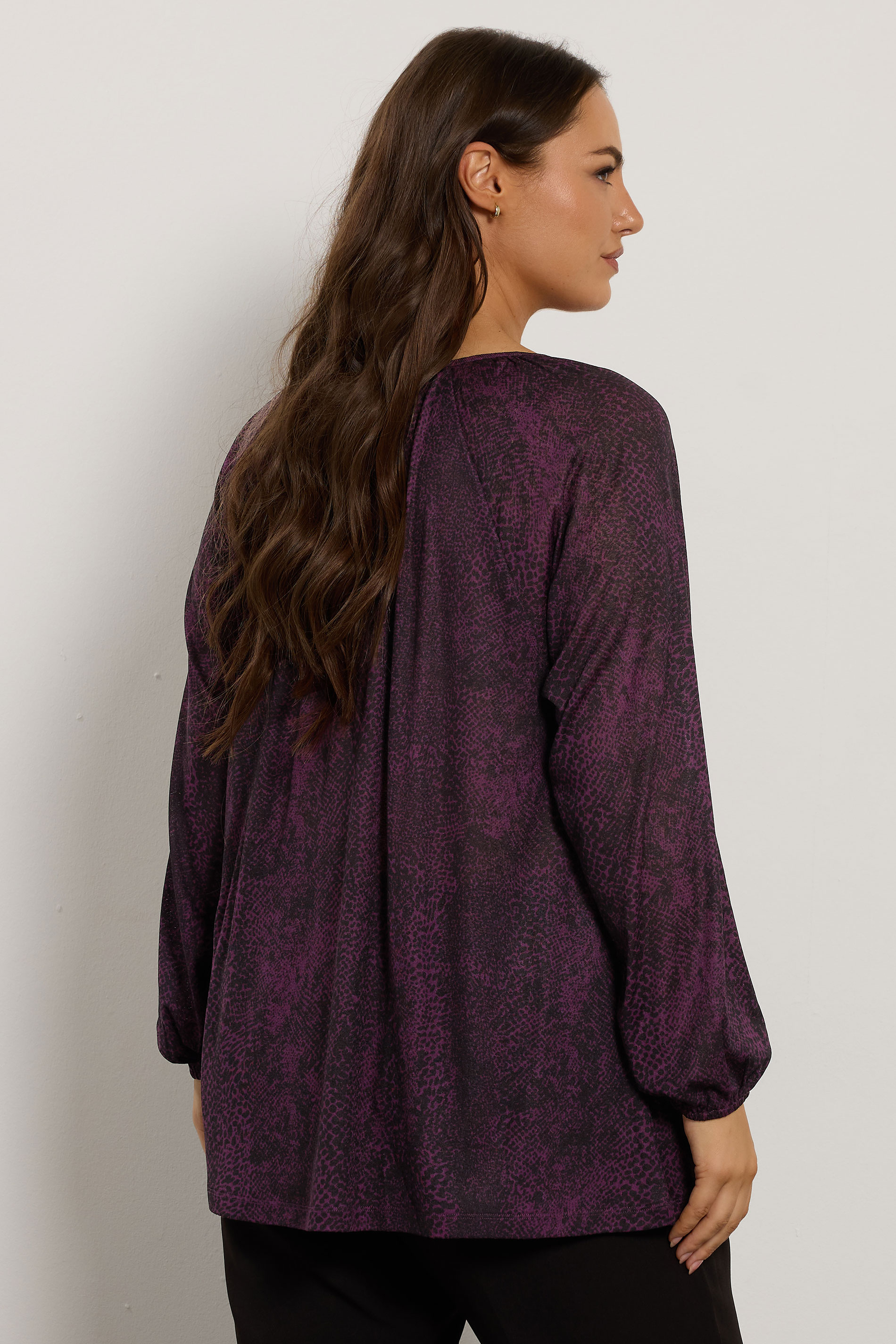 EVANS Plus Size Purple Animal Print Balloon Sleeve Blouse | Evans 2