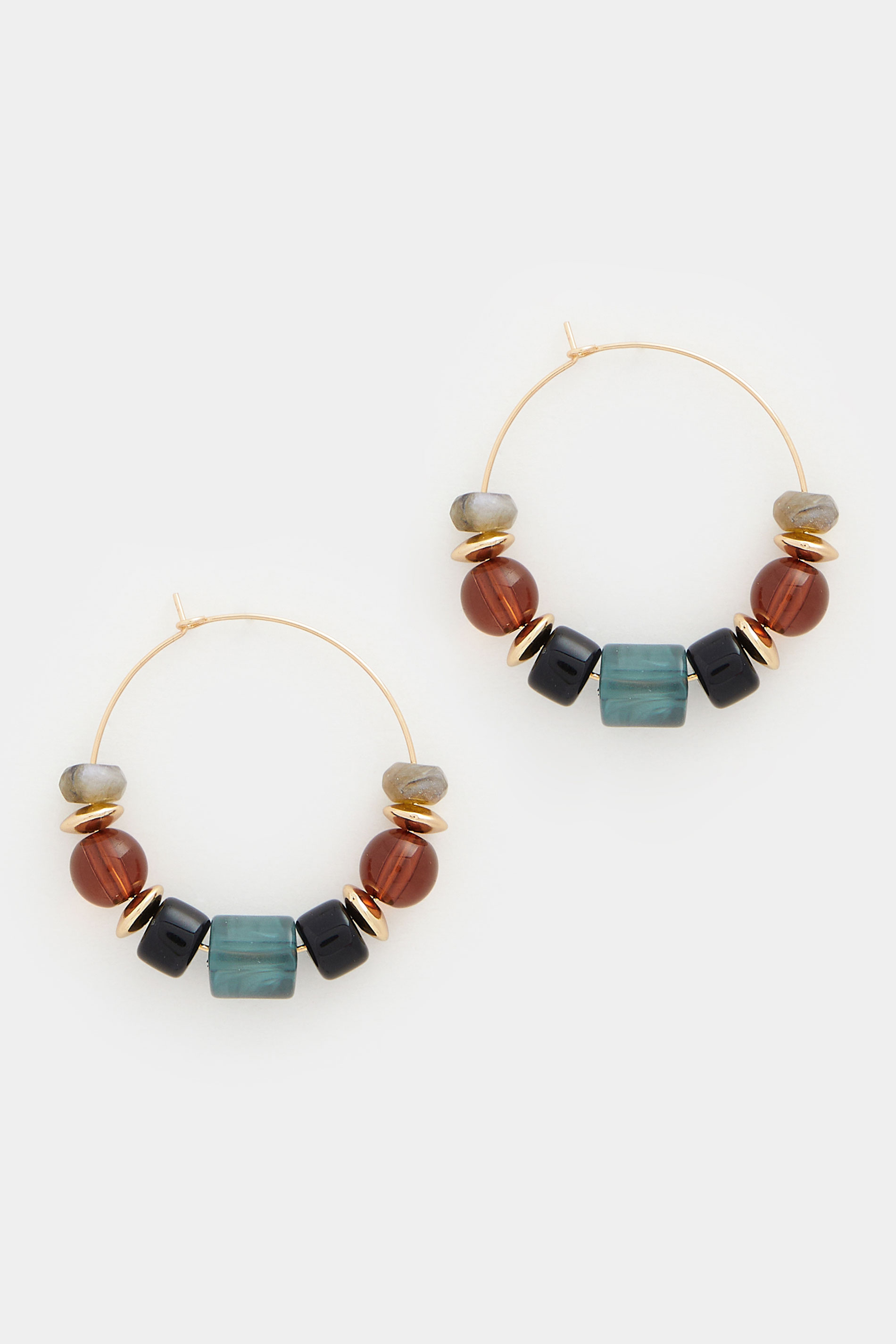Gold Tone Beaded Hoop Earrings | Yours Clothing 3