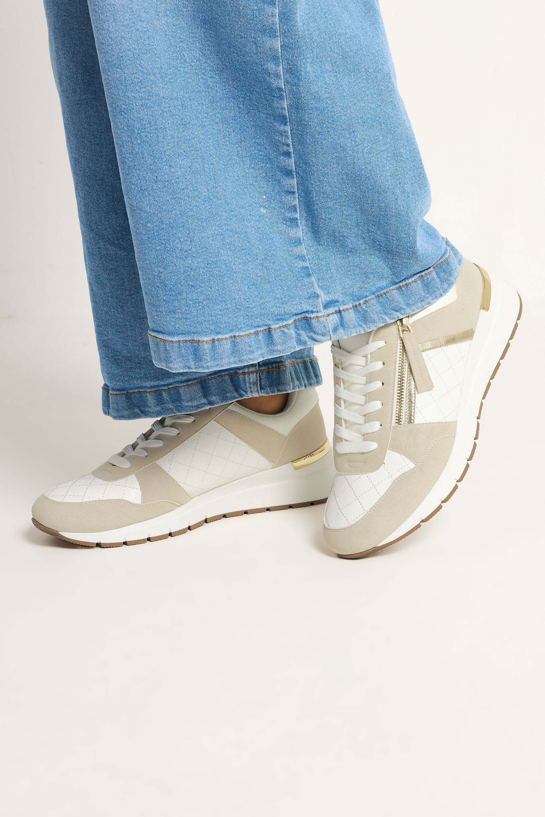 White Quilted Wedge Trainer In Wide E Fit | Yours Clothing 1