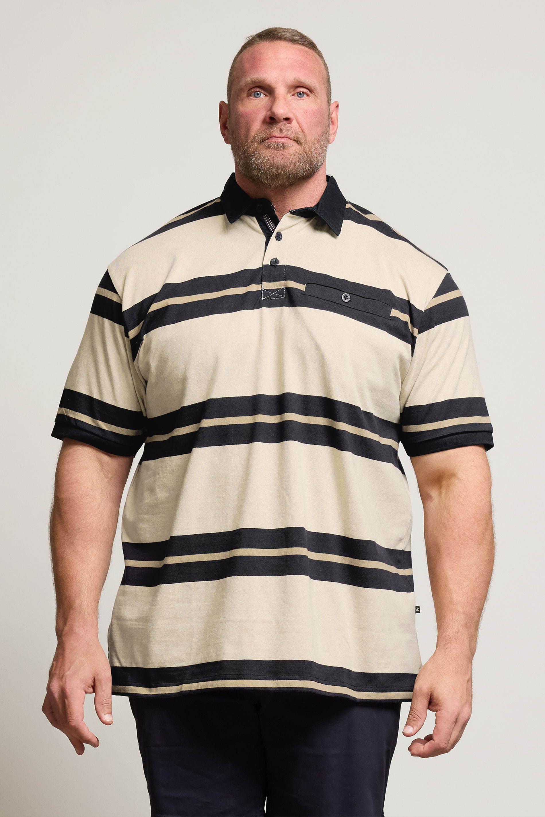 KAM Stone Brown Striped Short Sleeve Rugby Polo Shirt | BadRhino 3