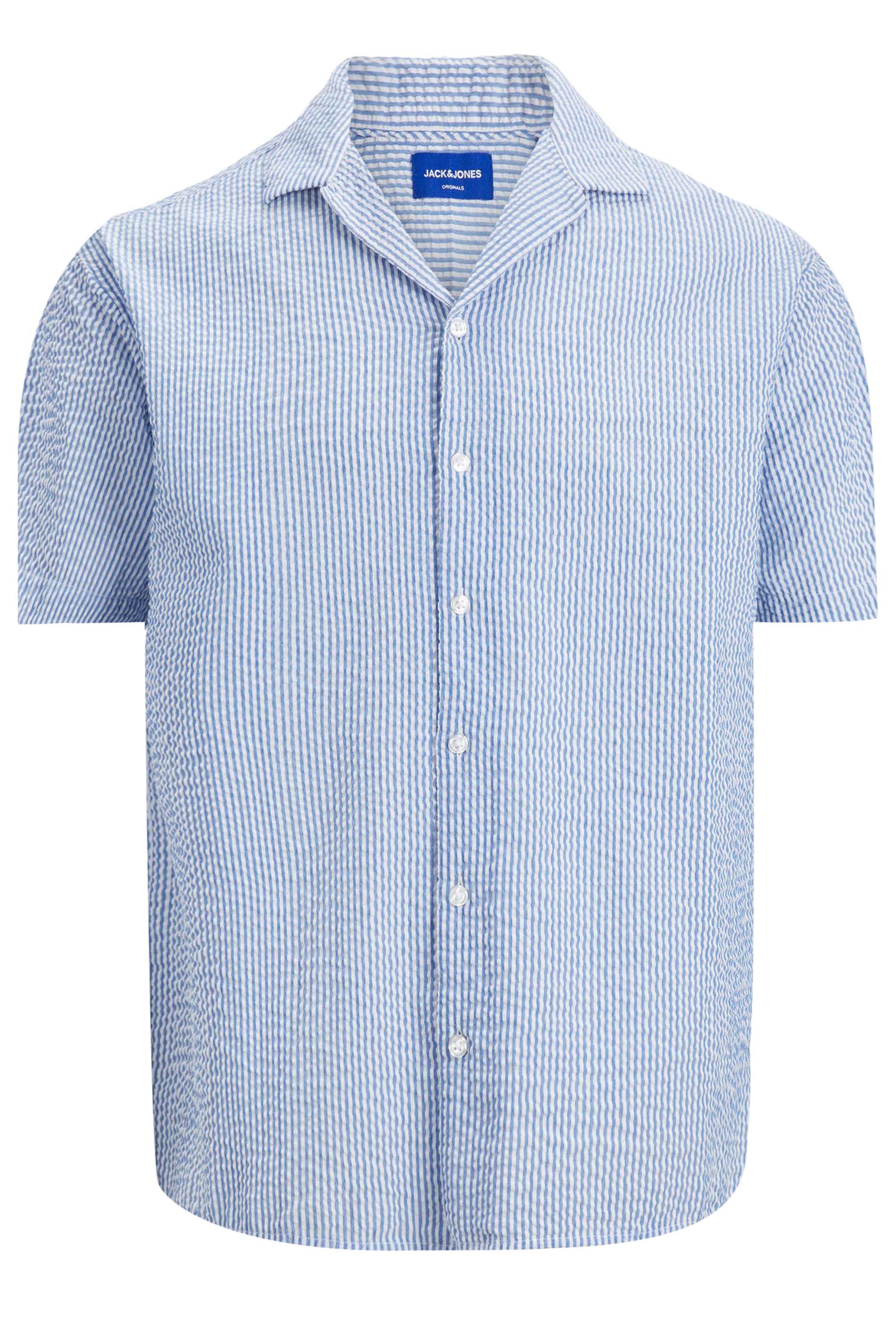 JACK & JONES Big & Tall Blue Stripe Seersucker Shirt | BadRhino 1