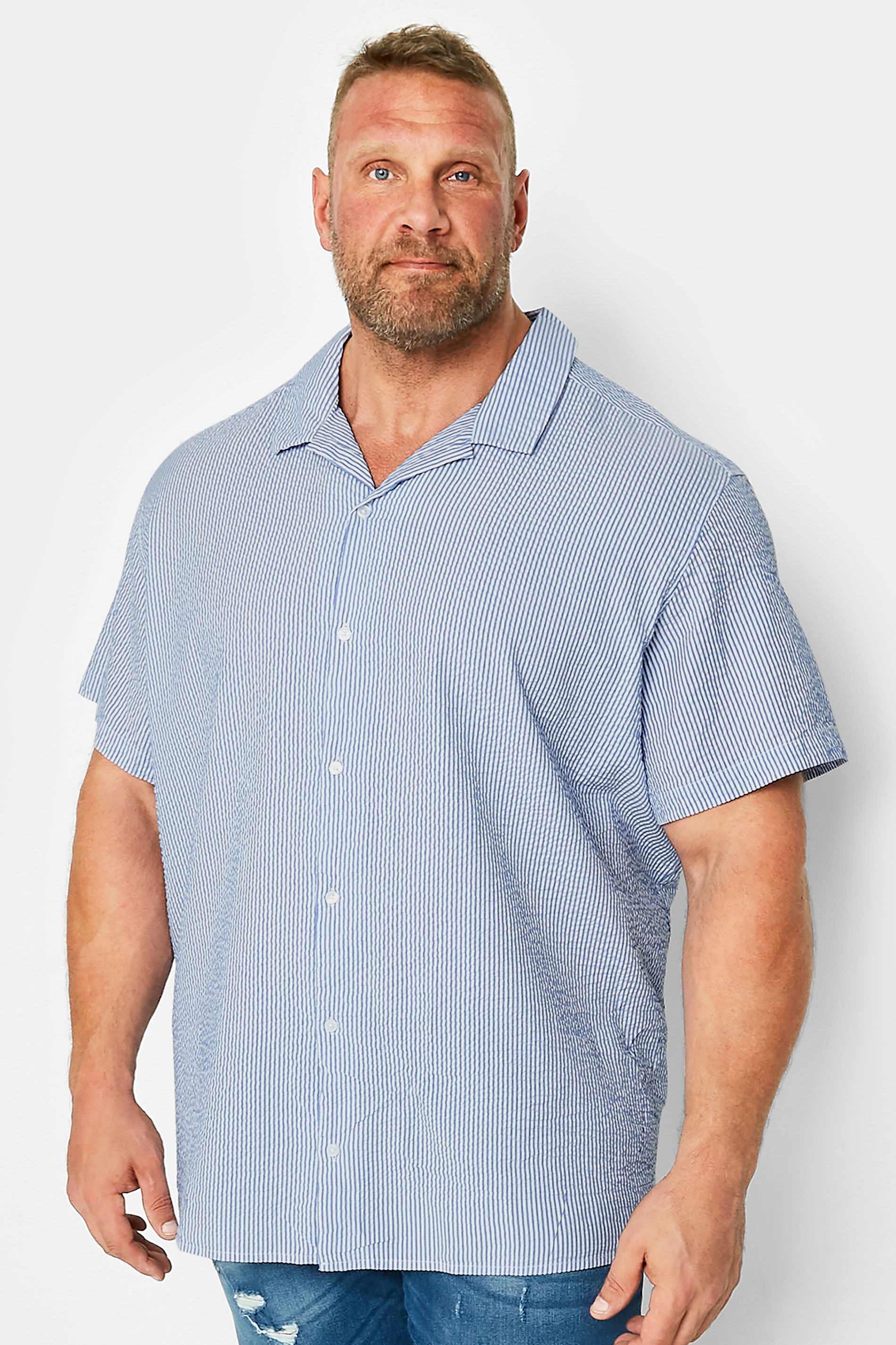 JACK & JONES Big & Tall Blue Stripe Seersucker Shirt | BadRhino 2