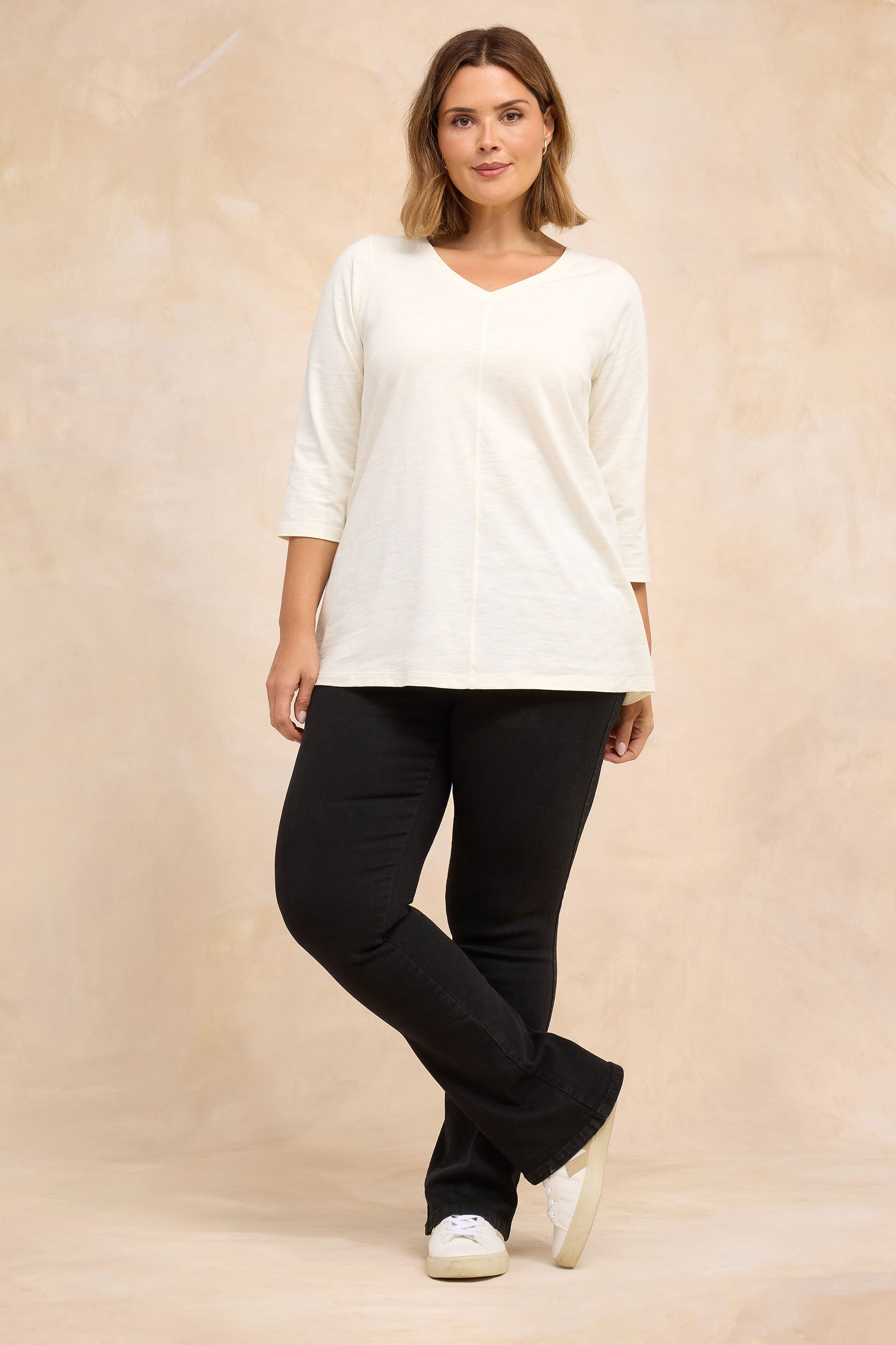 EVANS Plus Size Ivory White V-Neck Cotton Top | Evans 1