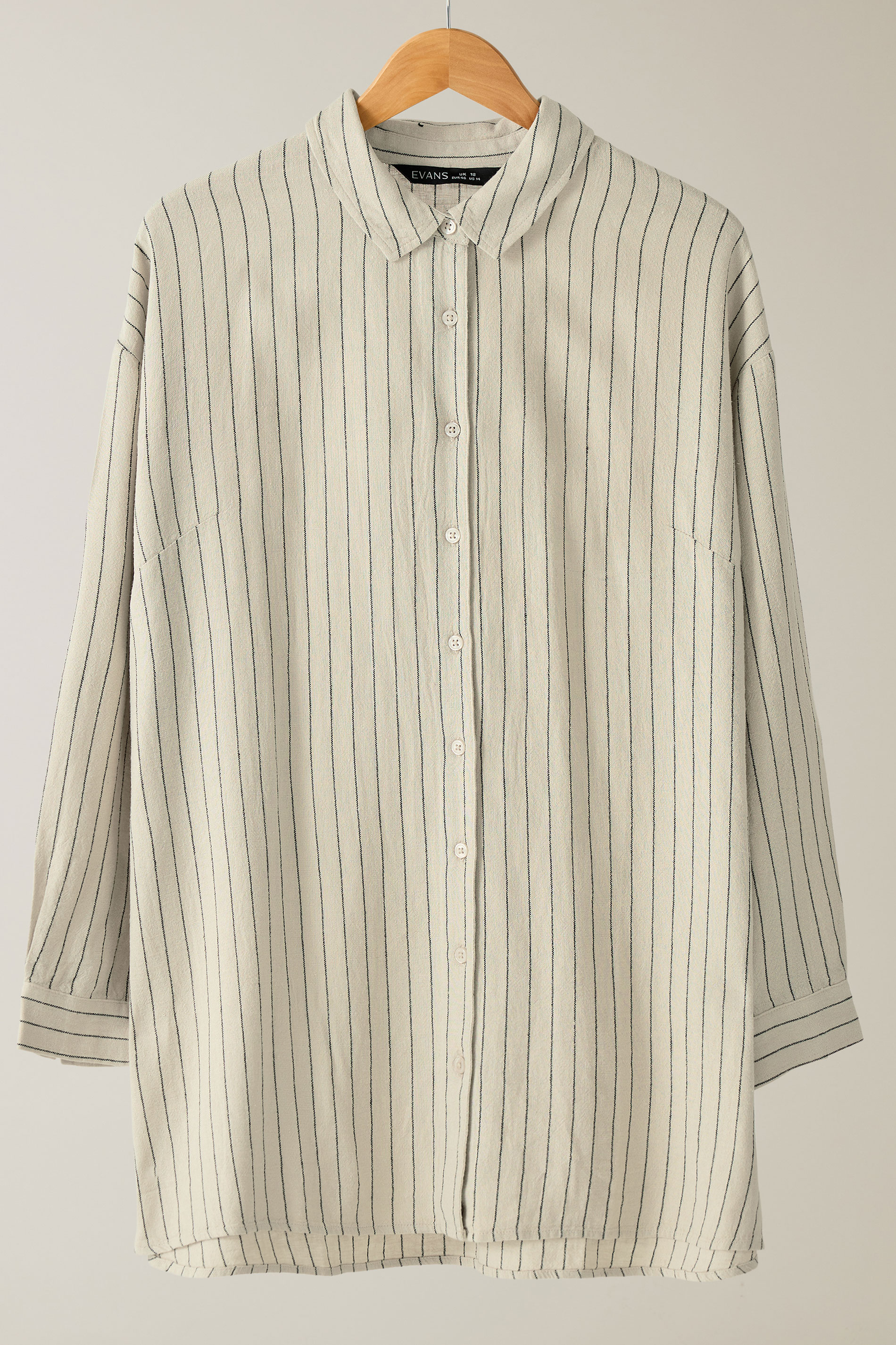 EVANS Plus Size Natural Brown Stripe Print Premium Linen Shirt | Evans 8