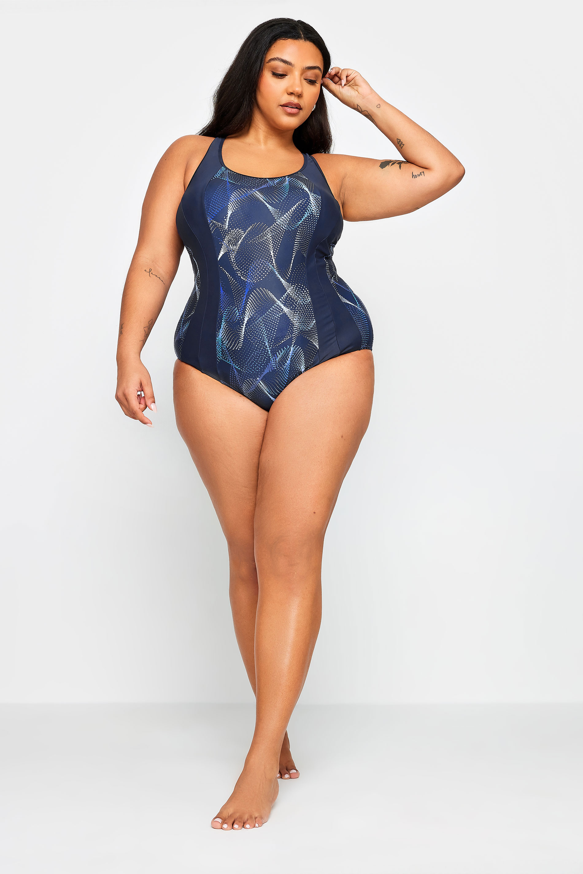 YOURS Plus Size Blue Wavelength Active Swimsuit | Yours Clothing 2