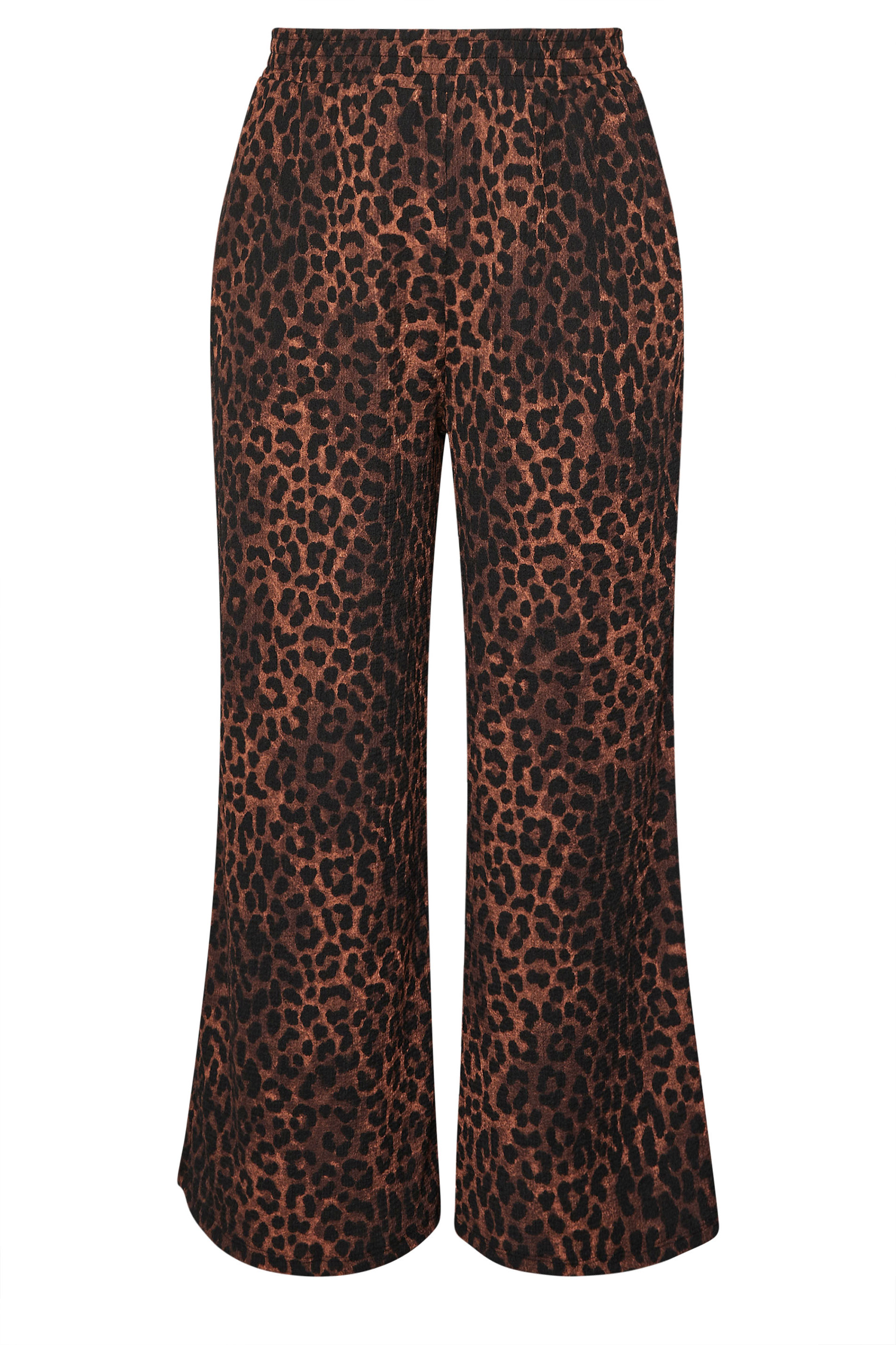 YOURS Plus Size Brown Leopard Print Crinkle Wide Leg Trousers | Yours Clothing 6