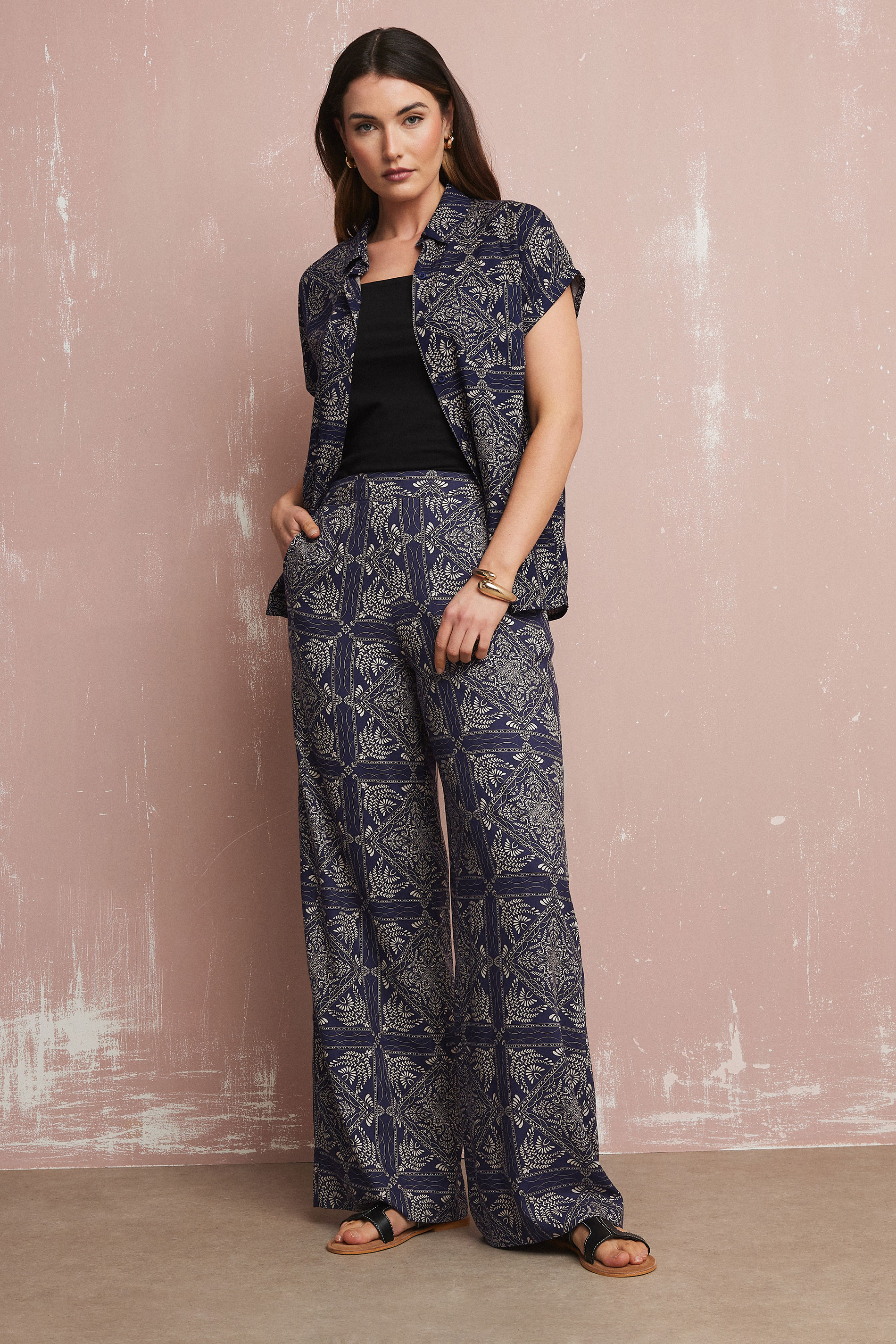 LTS Tall Navy Blue Tile Print Button Shirt | Long Tall Sally 2