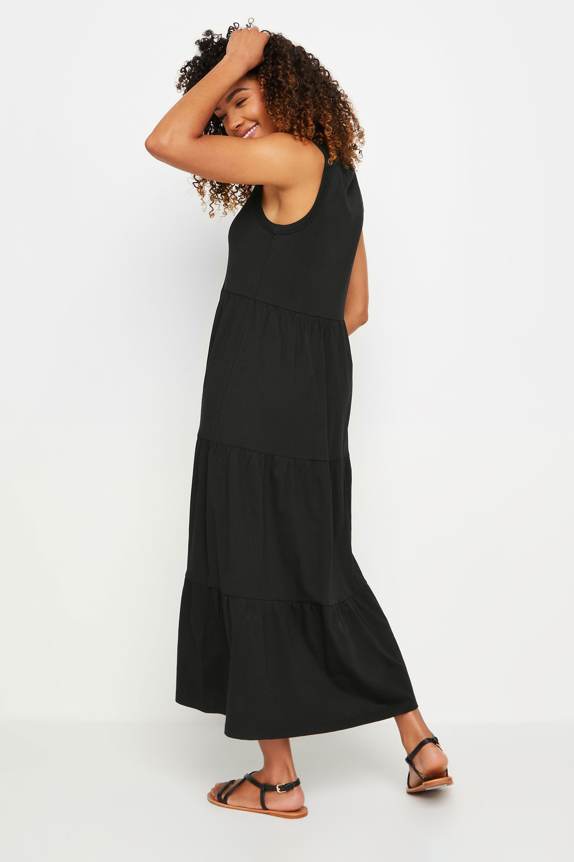 M&Co Black Sleeveless Tiered Cotton Maxi Dress | M&Co 3