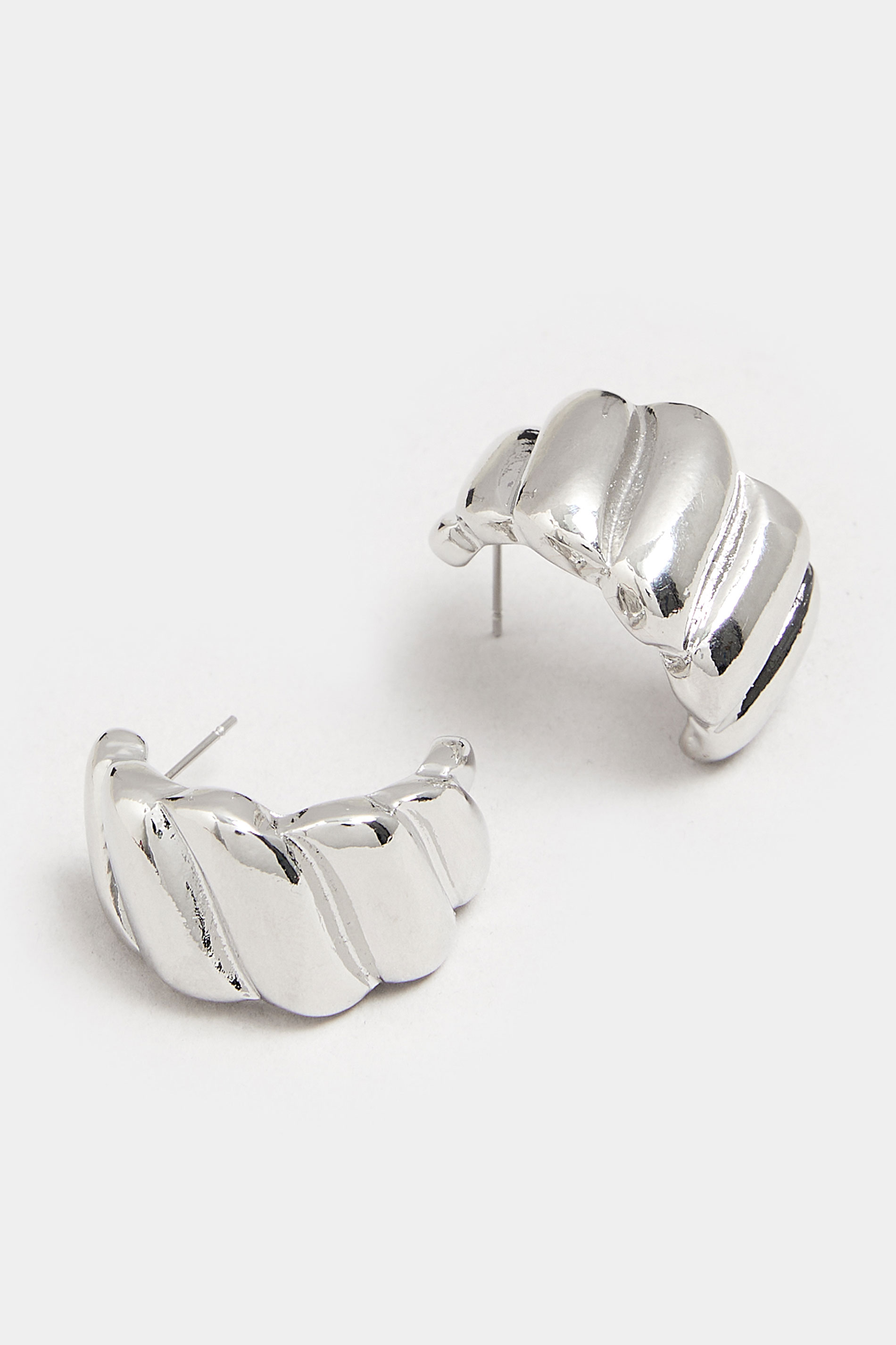 Silver Tone Ribbed Hoop Earrings | Yours Clothing 2