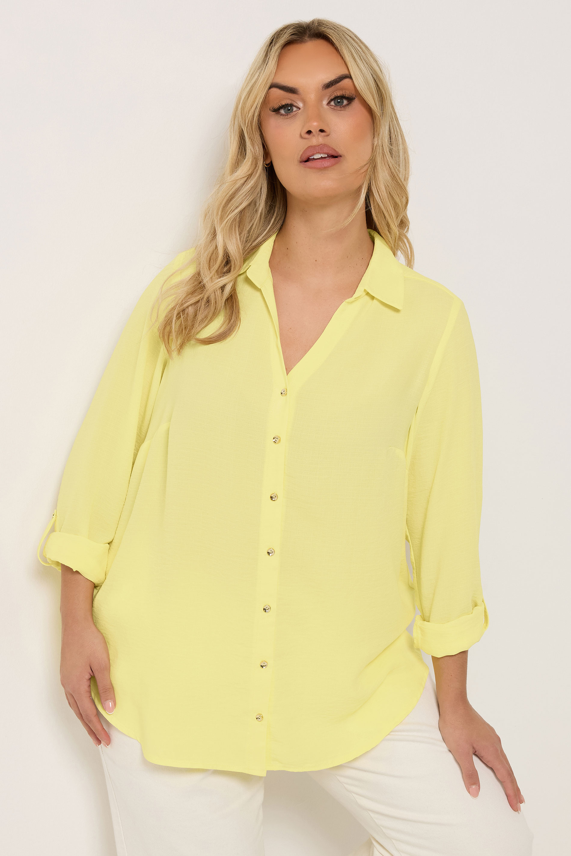YOURS Plus Size Yellow Button Through Blouse | Yours Clothing 3