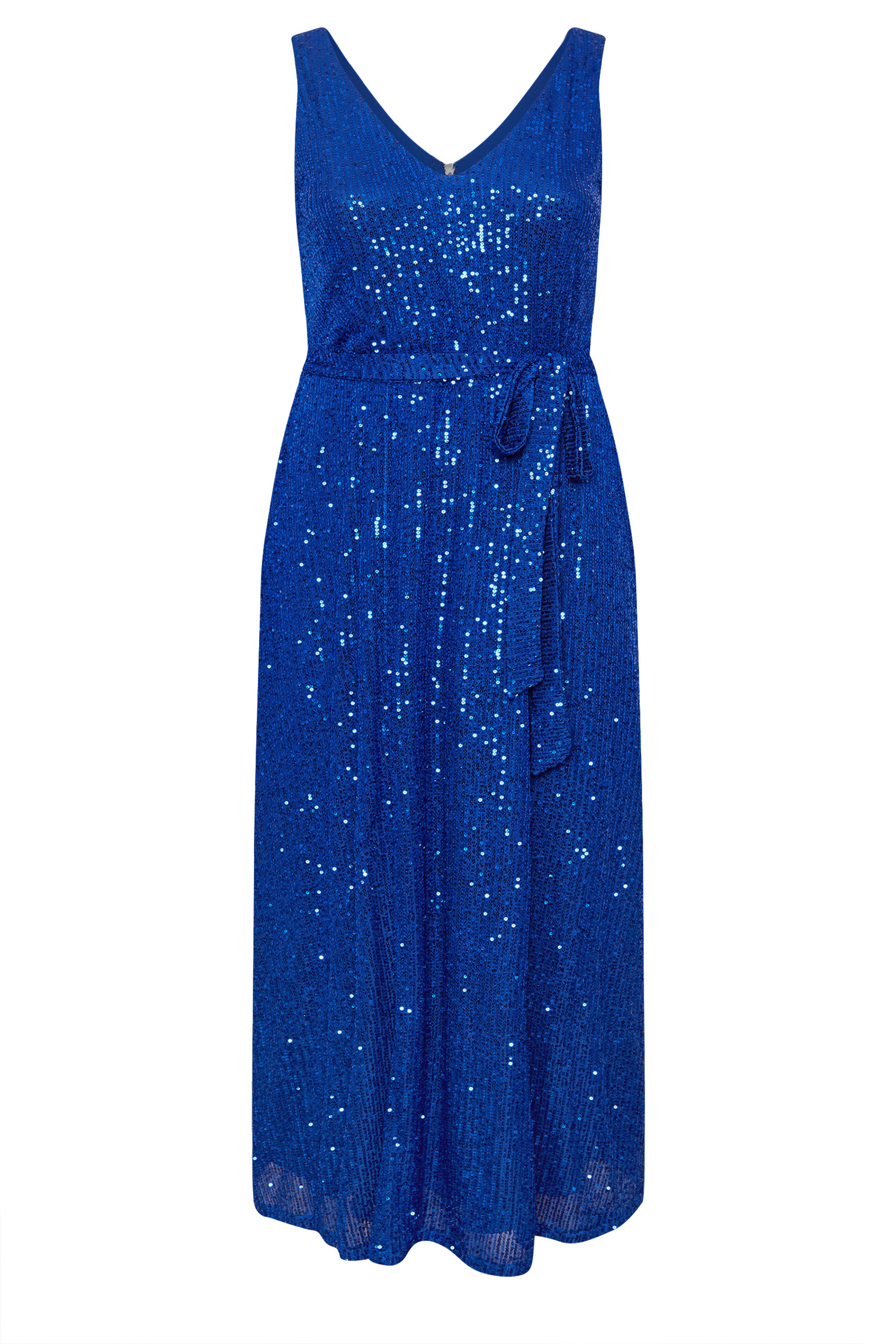 YOURS LONDON Plus Size Cobalt Blue Sequin V-Neck Maxi Dress | Yours Clothing 5