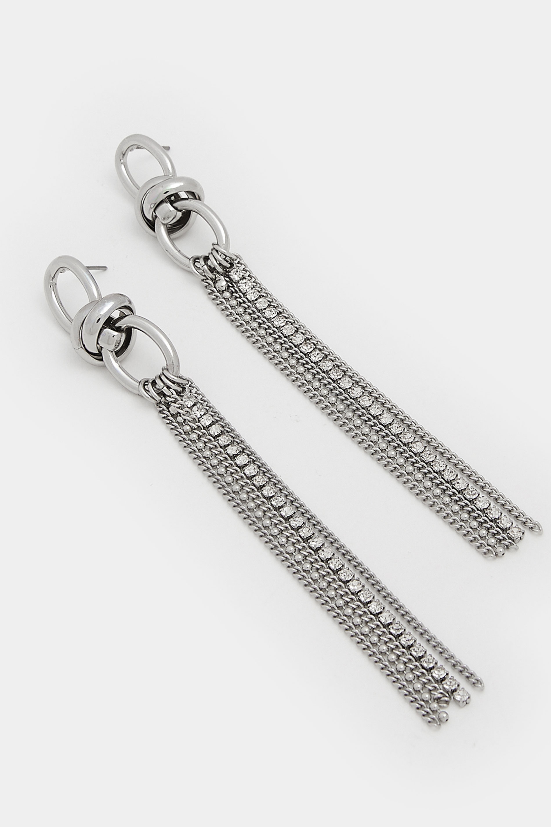 Silver Tone Diamante Chain Tassel Earrings | Yours Clothing 2